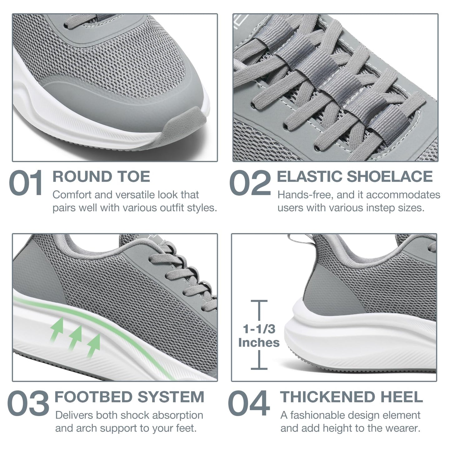 HEEZ Women's Walking Shoes Fashion Sneakers Slip On Shoes Platform Running Shoes Non Slip Tennis Shoes Comfortable Breathable Gym Shoes Size 7 Grey