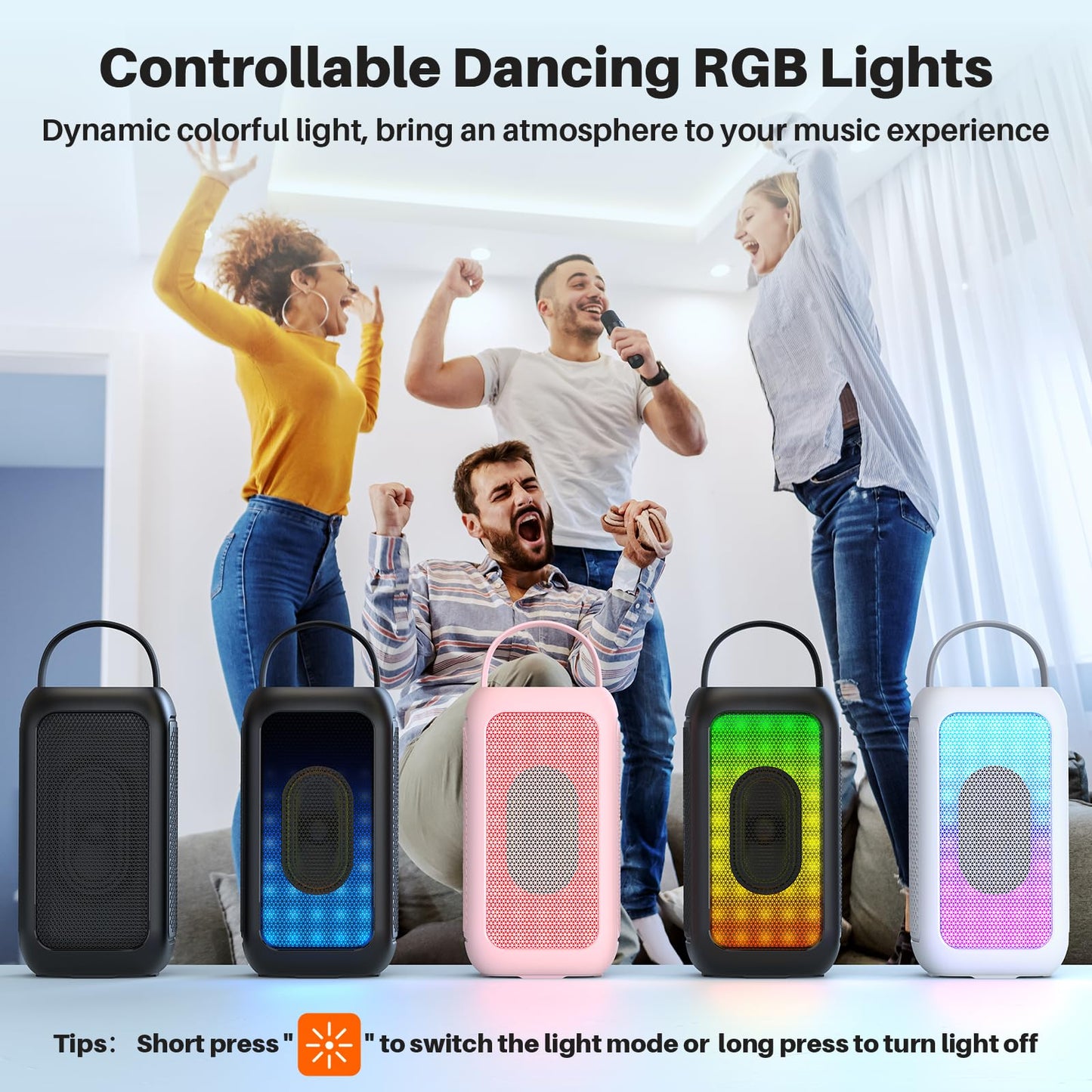 Bobtot Bluetooth Speaker Wireless, 16H Playtime 40W Peak Portable Singing Speakers, Magic Voice, Echo, EQ, Stereo Sound, Deep Bass, RGB, Supports AUX,USB, FM, Pink