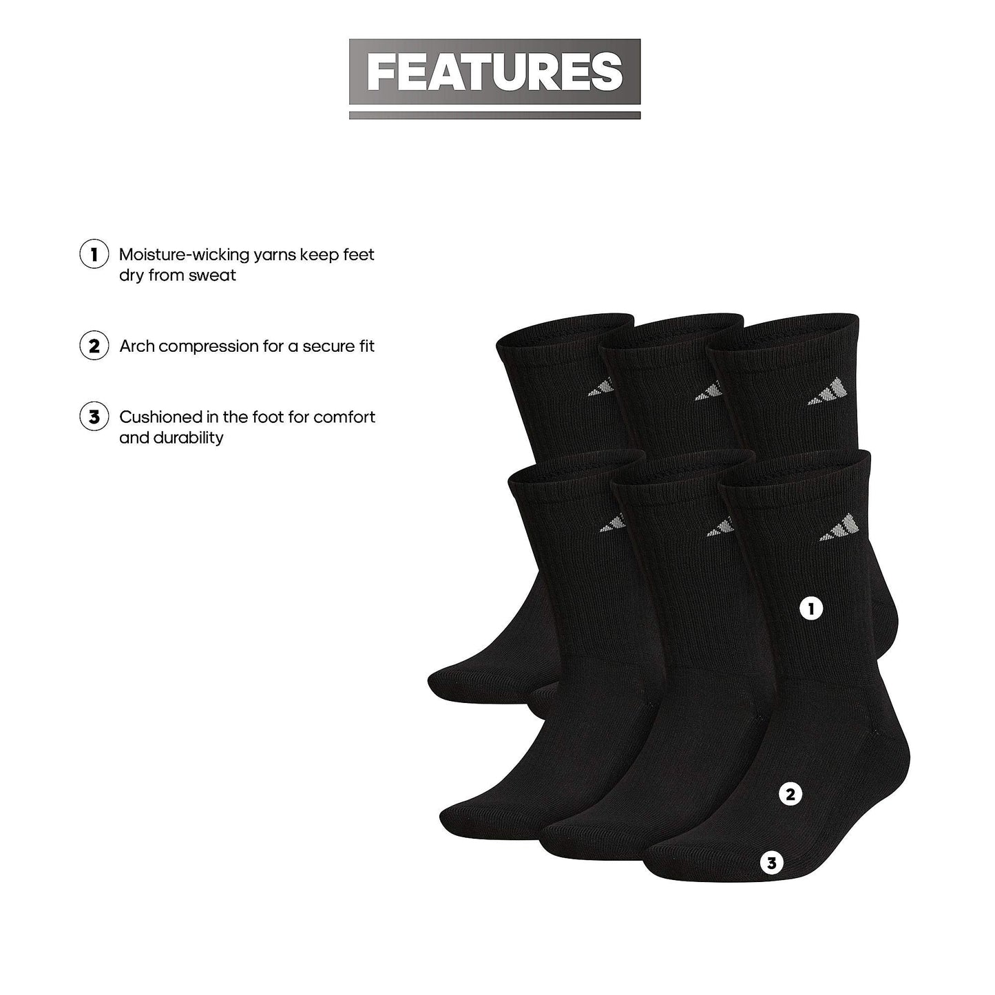 6-Pack adidas Cushioned Crew Athletic Socks