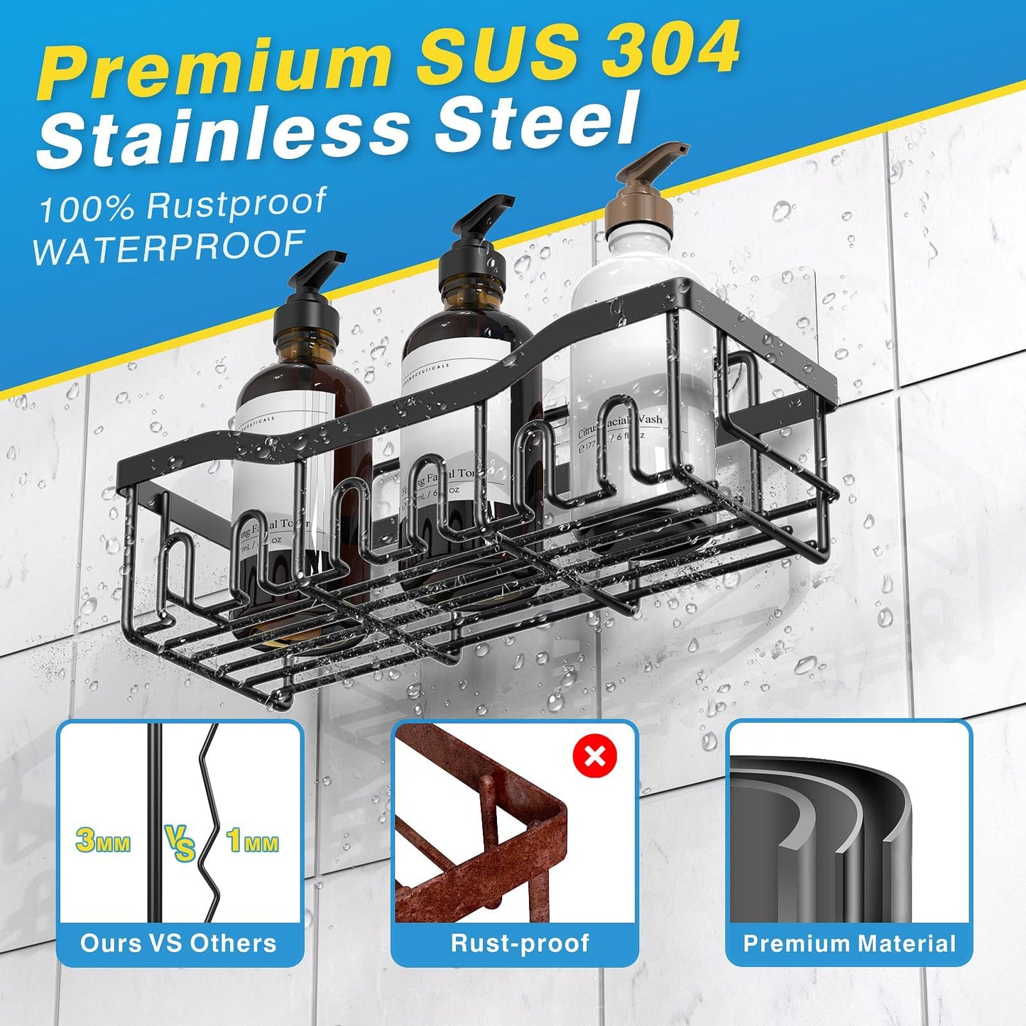 5 Pack Adhesive Shower Caddy for Bathroom Storage