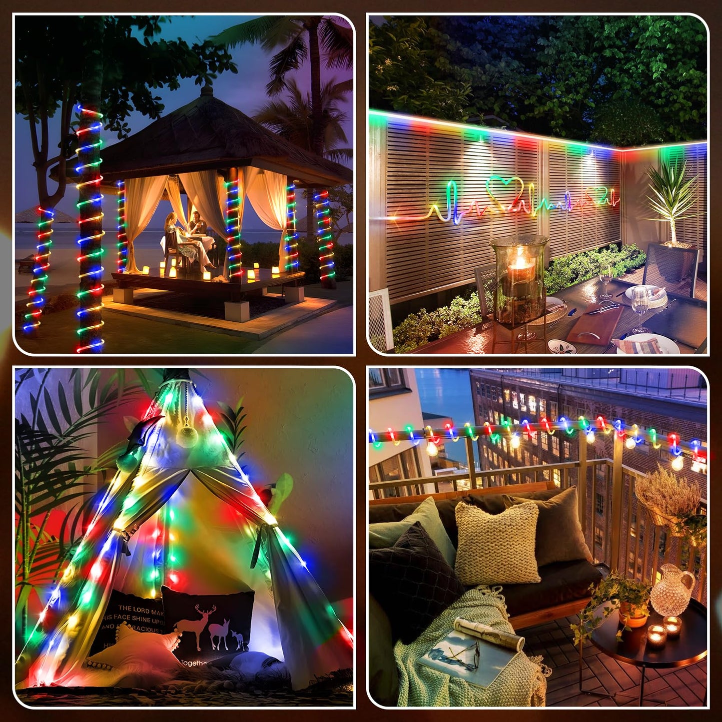 Hezbjiti 2 Pack LED Rope Lights Waterproof Rope Light 197FT 600 LED Flexible Tube Lights with 8 Modes for Garden Patio Bedroom Party Indoor Outdoor Decorations