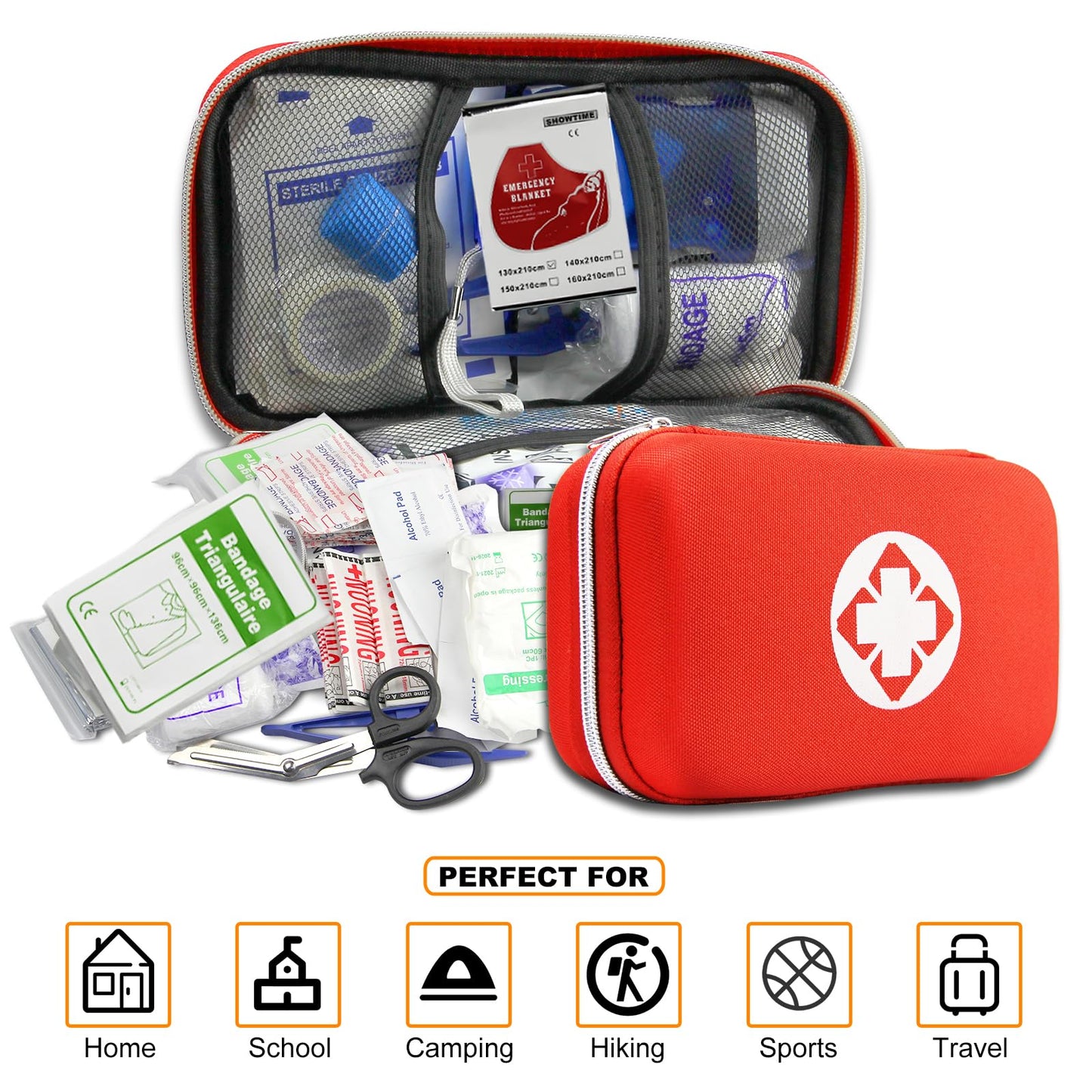 276Pcs First-Aid Kit Emergency-Kit Home-Car - First Aid Kits for Business Travel Essentials First Aid Bag Emergency Necessities for Boat Hiking Skating, Red YIDERBO