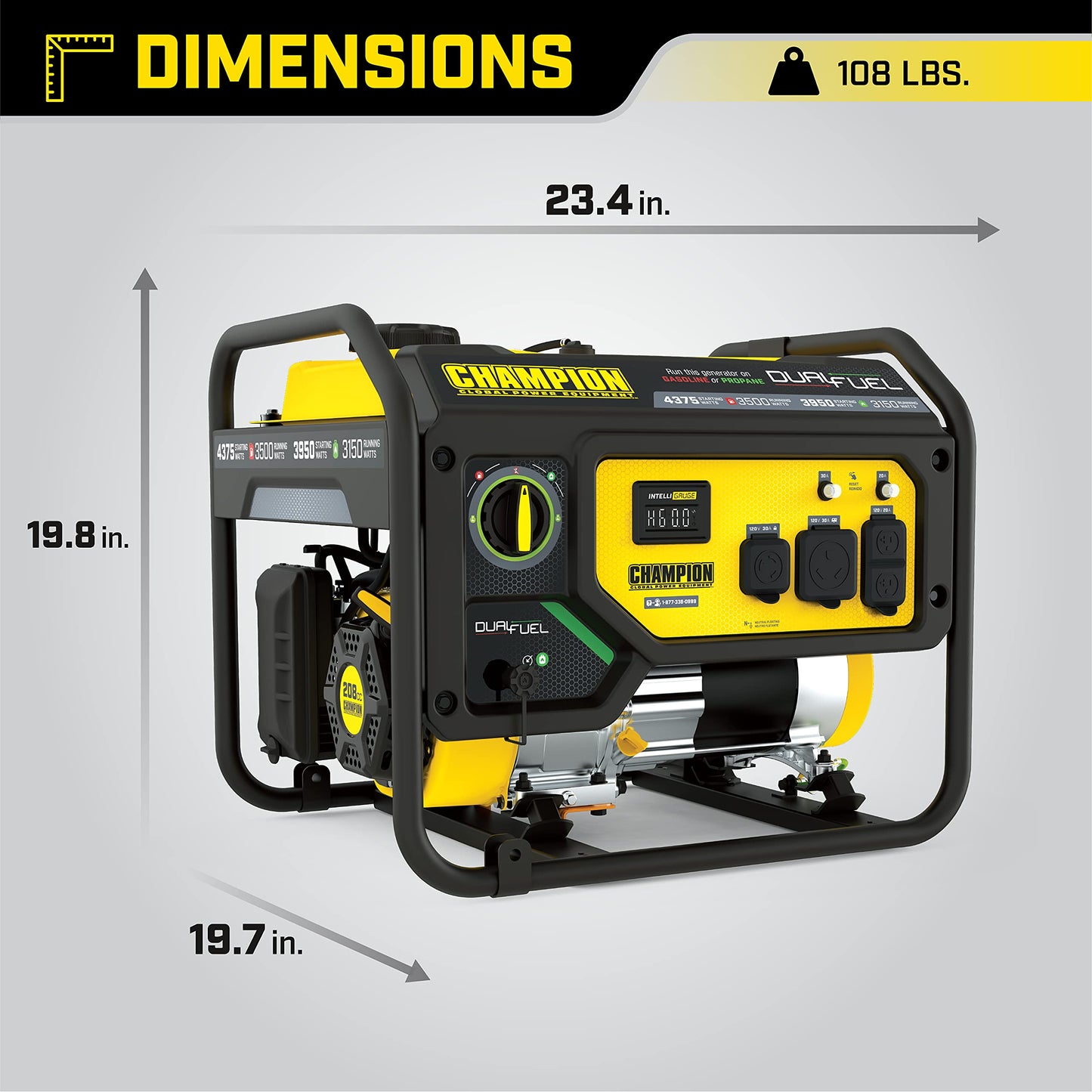 Champion Power Equipment 4375-Watt Dual Fuel Portable Generator, RV Ready