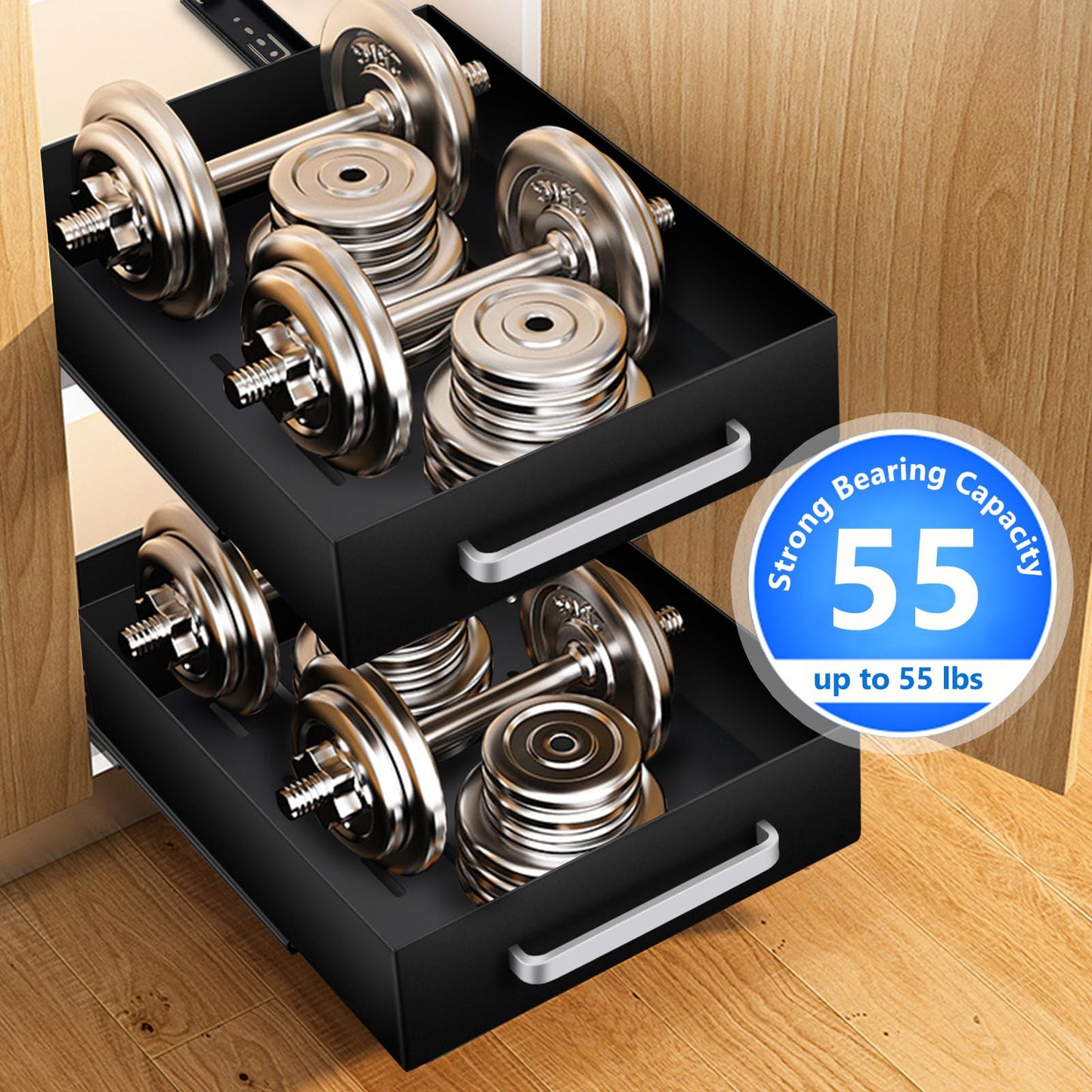 2 Pack Pull out Cabinet Organizer Fixed with Adhesive Nano Film, Heavy Duty Slide out Pantry Shelves Drawer Storage,Under Sink Storage Organization with Handle for Kitchen