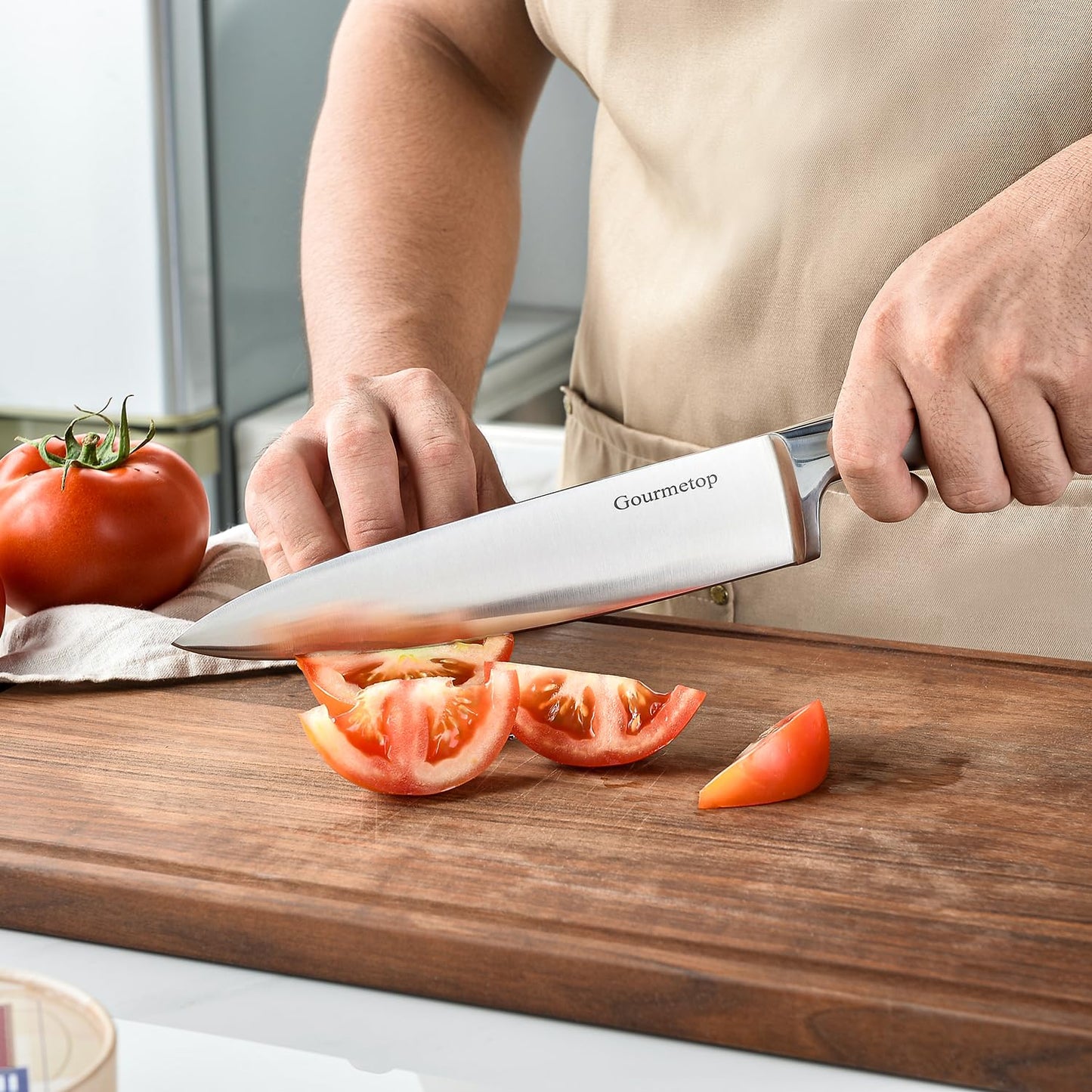 Gourmetop Knife Set, 20 Pcs Kitchen Knife Set with Block, Sharpener, Cutting Board & Essential Gadget. Sharp Stainless Steel Knives Set for Kitchen Cooking, Knife Block Set Dishwasher Safe