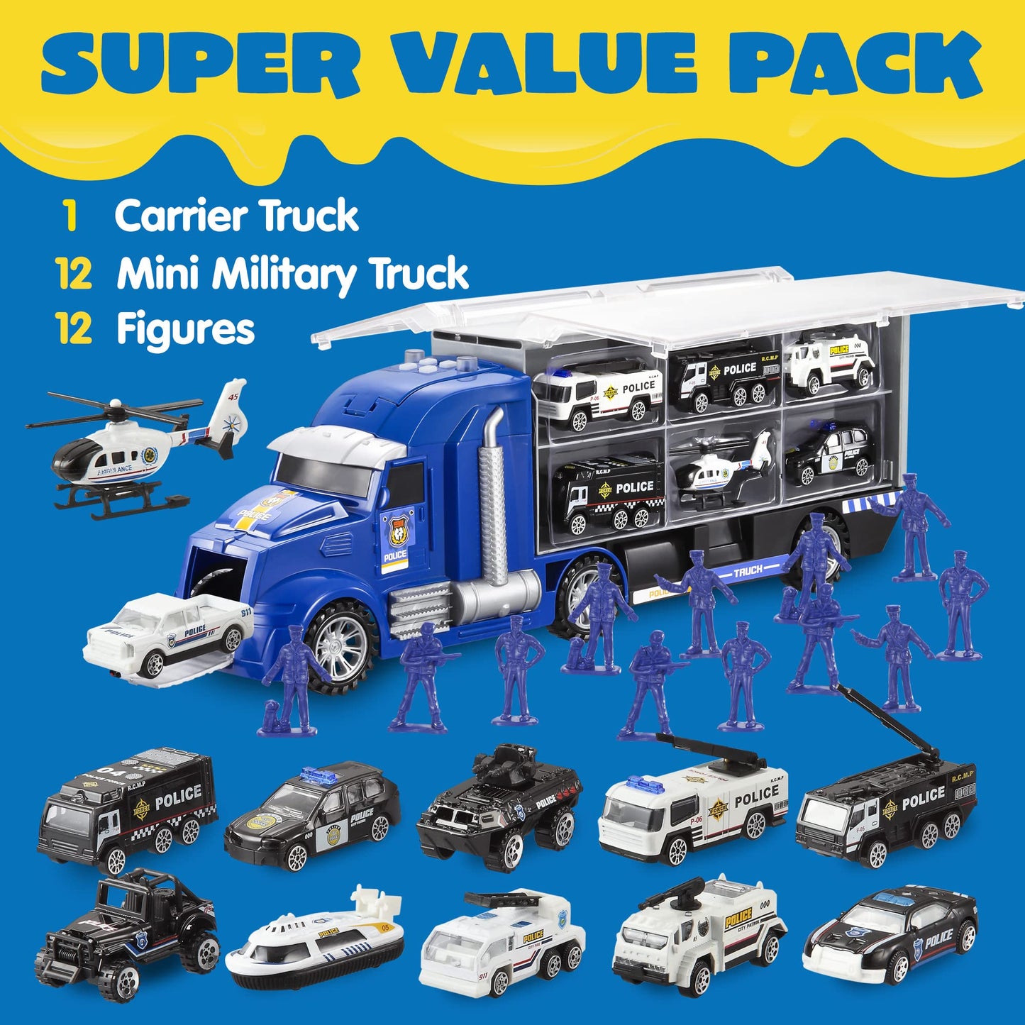 JOYIN 25-in-1 Police Rescue Truck Toy Set