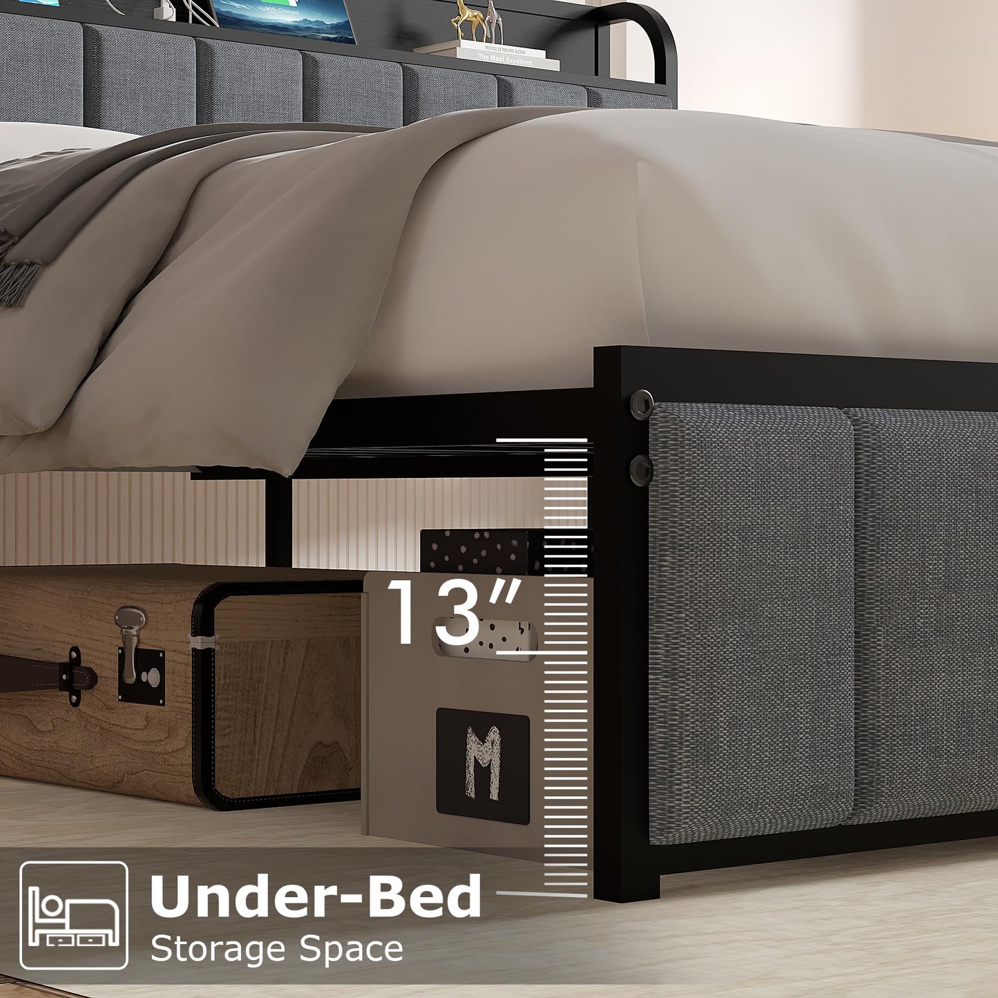 VECELO Queen Upholstered Bed Frame with Storage