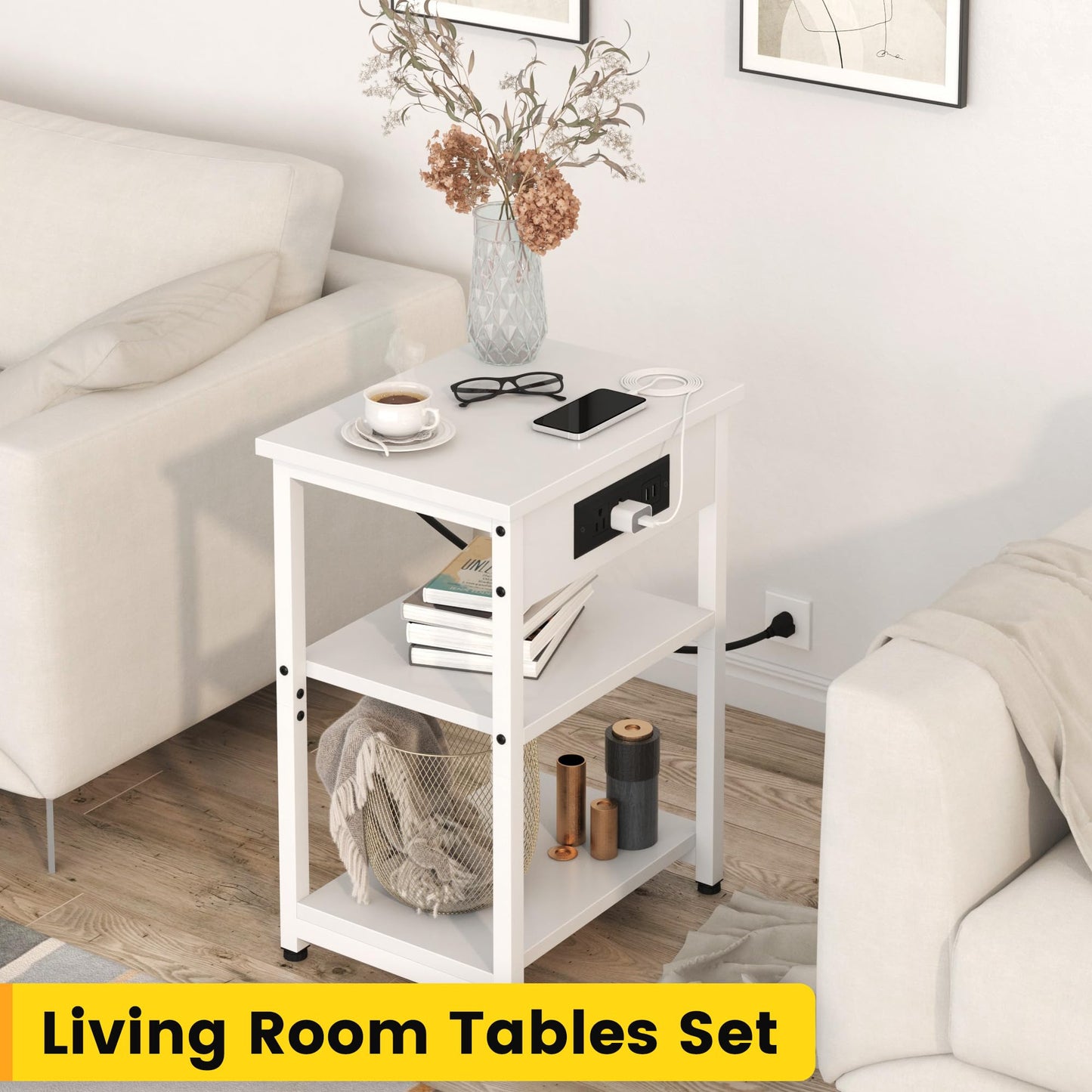End Tables Set with USB Charging Station