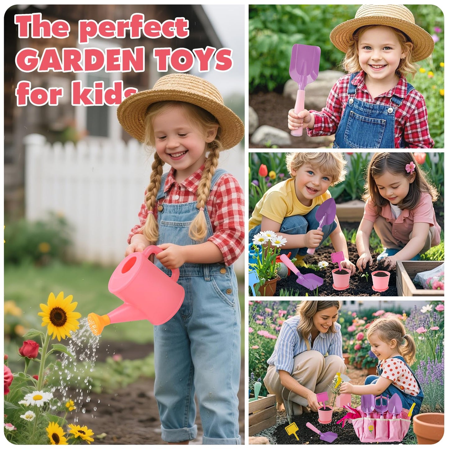 Kids Gardening Tools Set with Tote Bag & Pots