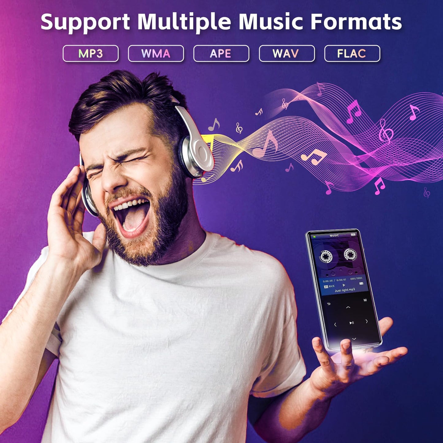 HIFI WALKER M7 64GB MP3 Player with Bluetooth 5.0: 2.4" Screen Portable Music Player with Speaker-Lossless Music Digital Player with Earphones,Voice Recorder,E-Book,Touch Buttons,Ideal for Sport Black