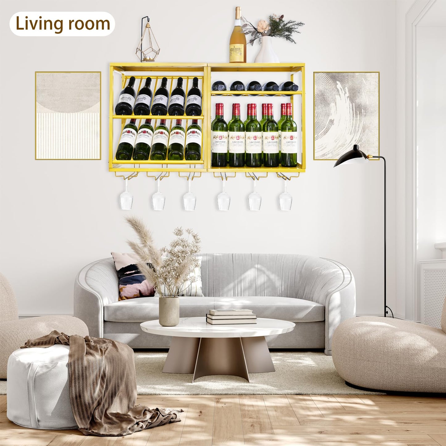 20-Bottle Wall Mounted Wine Rack with Glass Holders