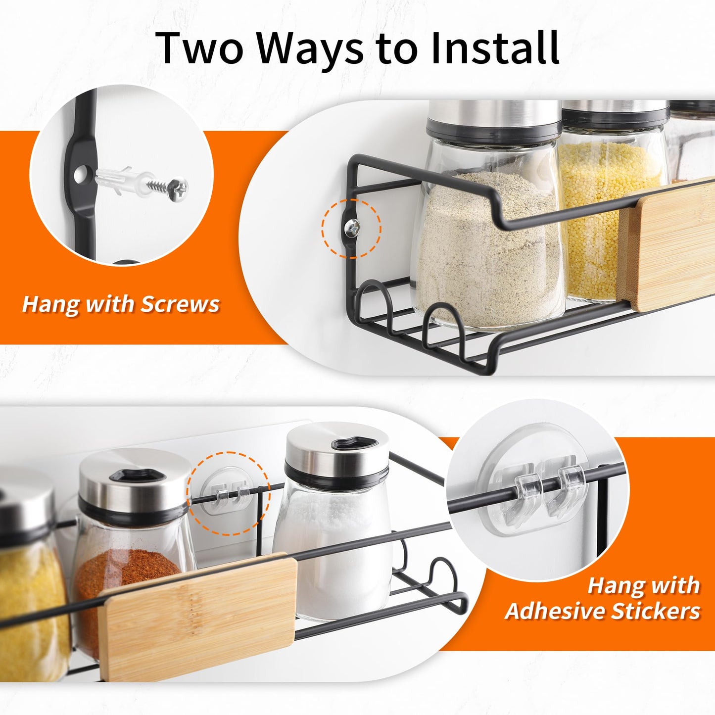 4-Pack Wall Spice Rack for Kitchen Storage