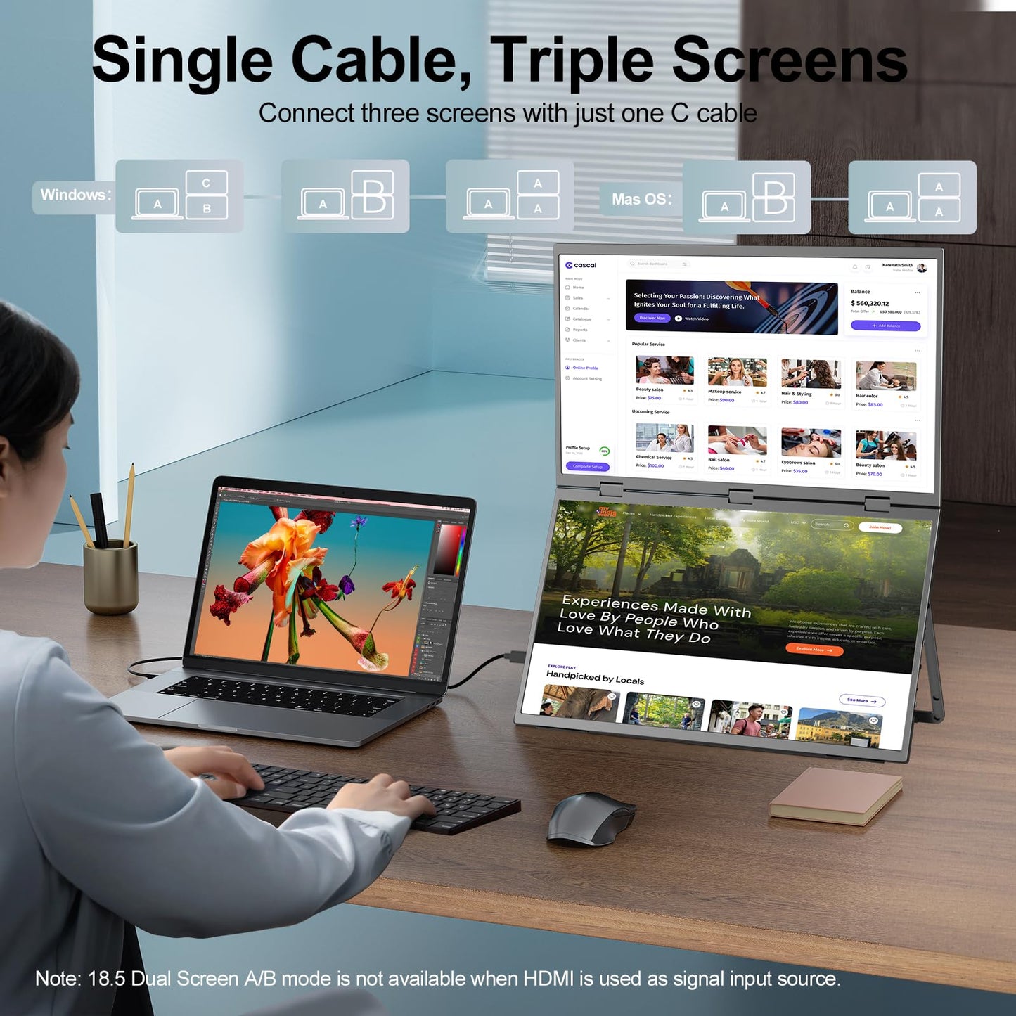 18.5" Portable Triple Laptop Monitor Extender