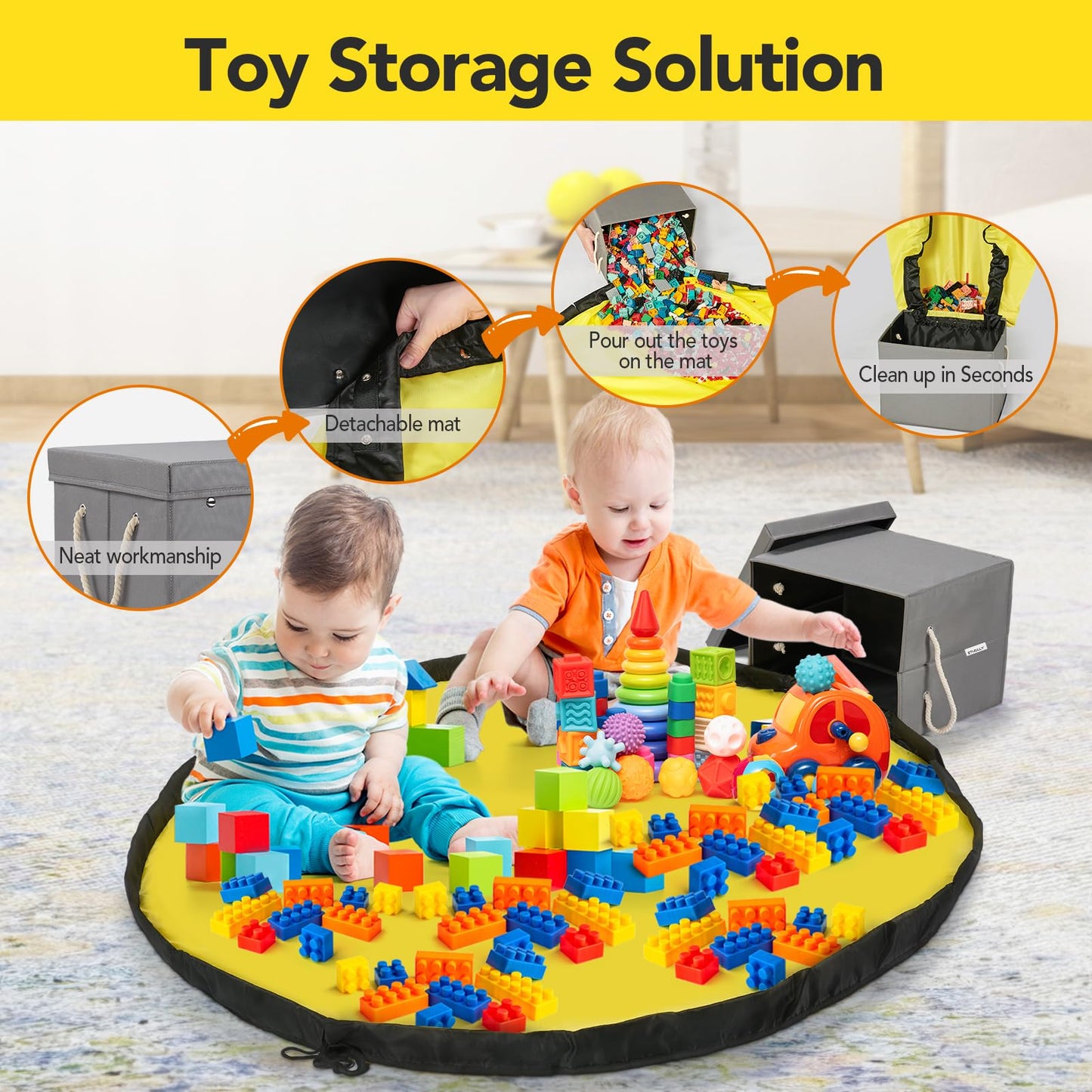 Kids Toy Storage Chest with Play Mat