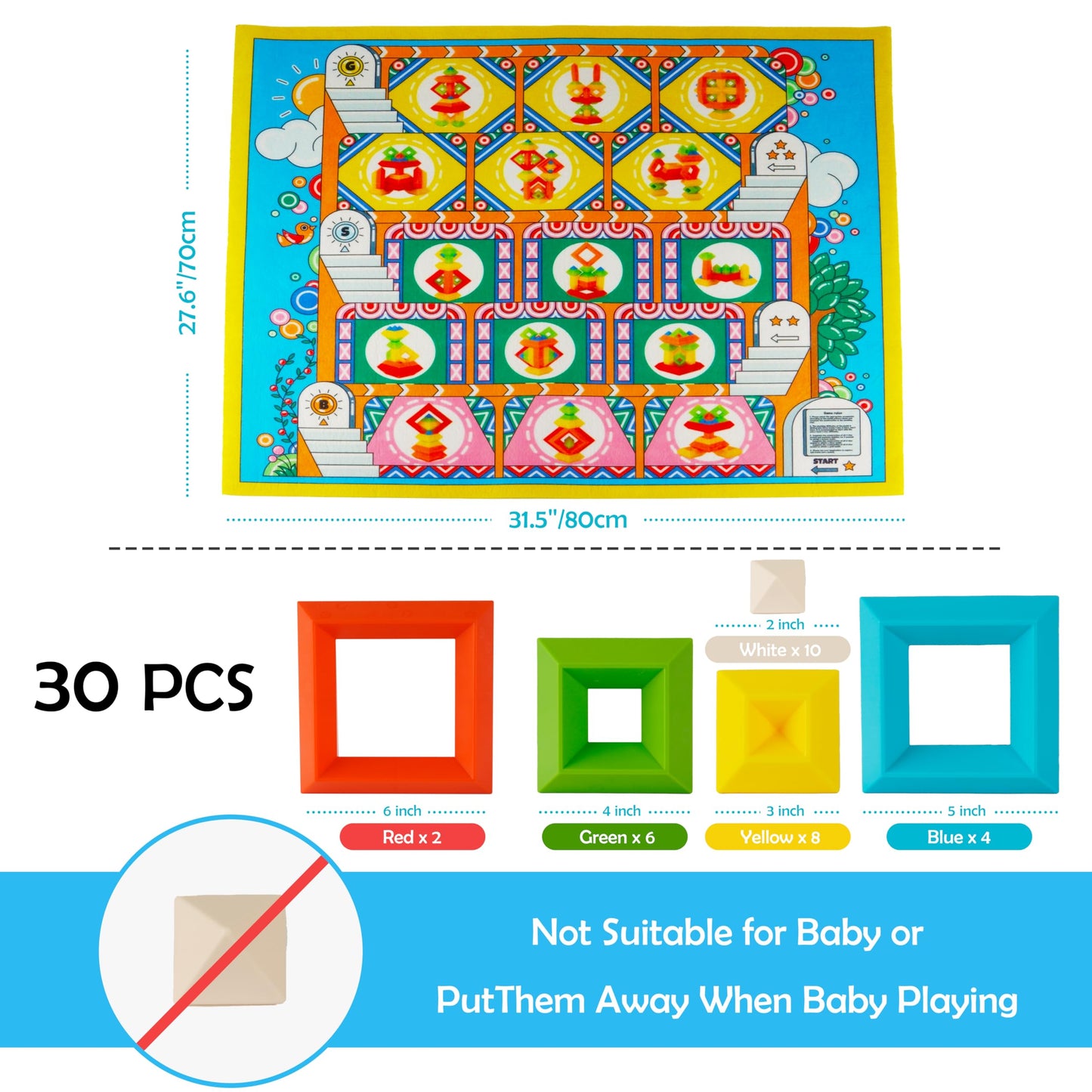 Ganowo Montessori Toys for 2 3 4 5 Year Old, 30 Pcs Pyramid Stacking Building Blocks Sensory Toys Learning Toys Preschool Gifts for Kids Age 2-4 3-5