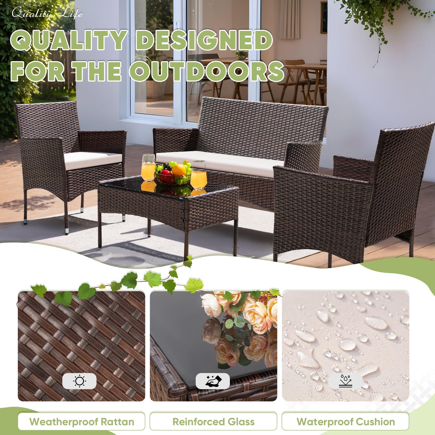 4-Piece Greesum Outdoor Wicker Conversation Set