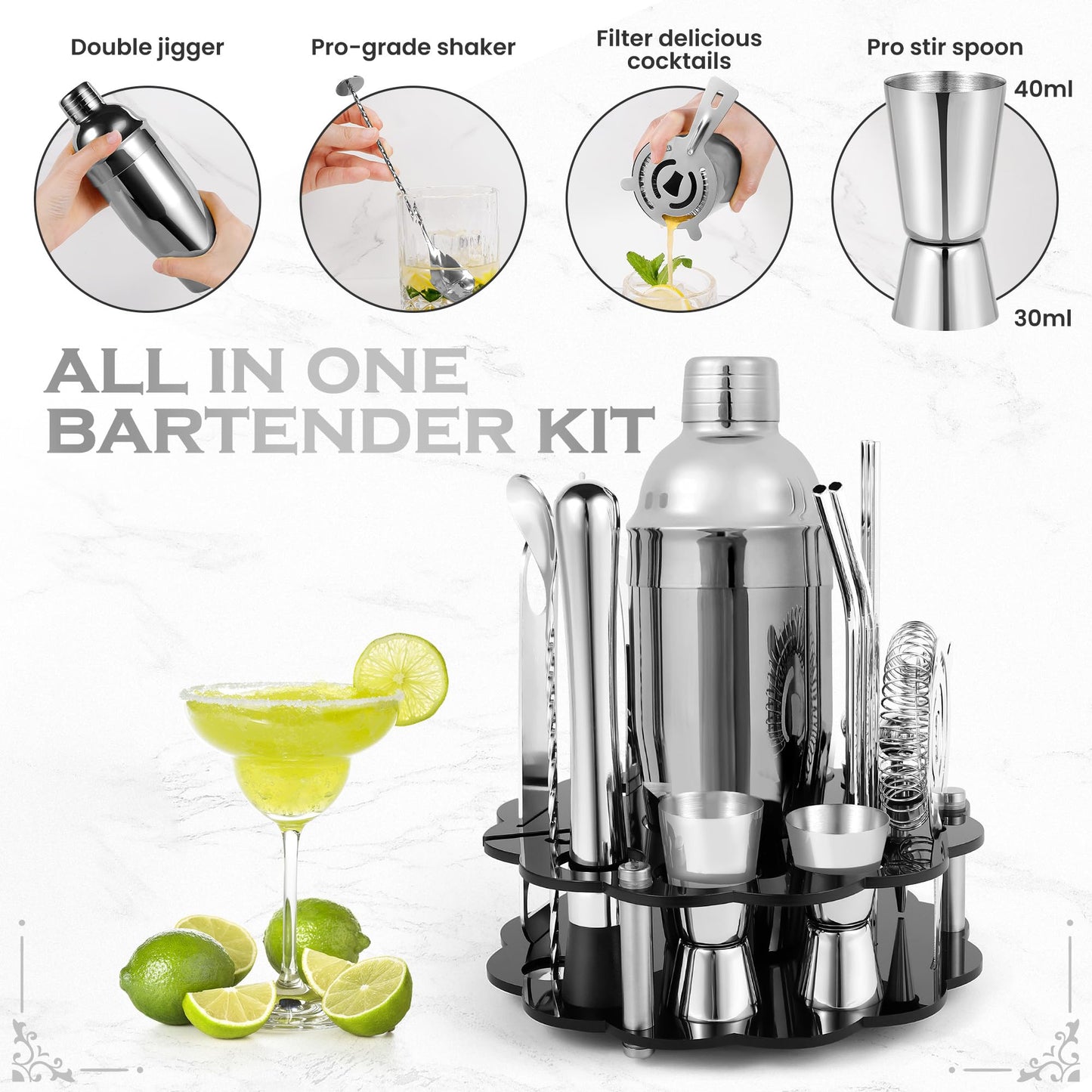 Cocktail Shaker Set 24-Piece Bar Accessories