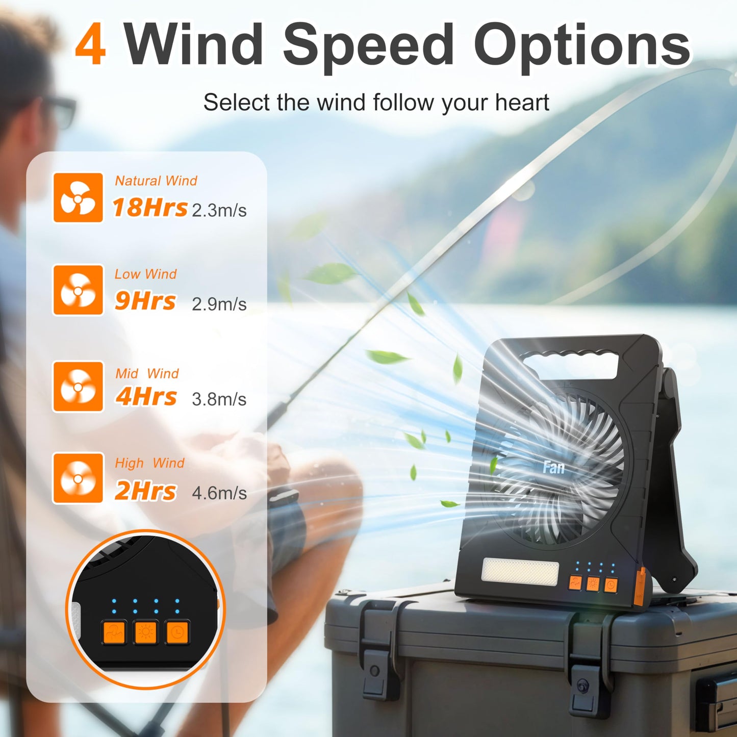 4000mAh Solar Powered Camping Fan with Lantern