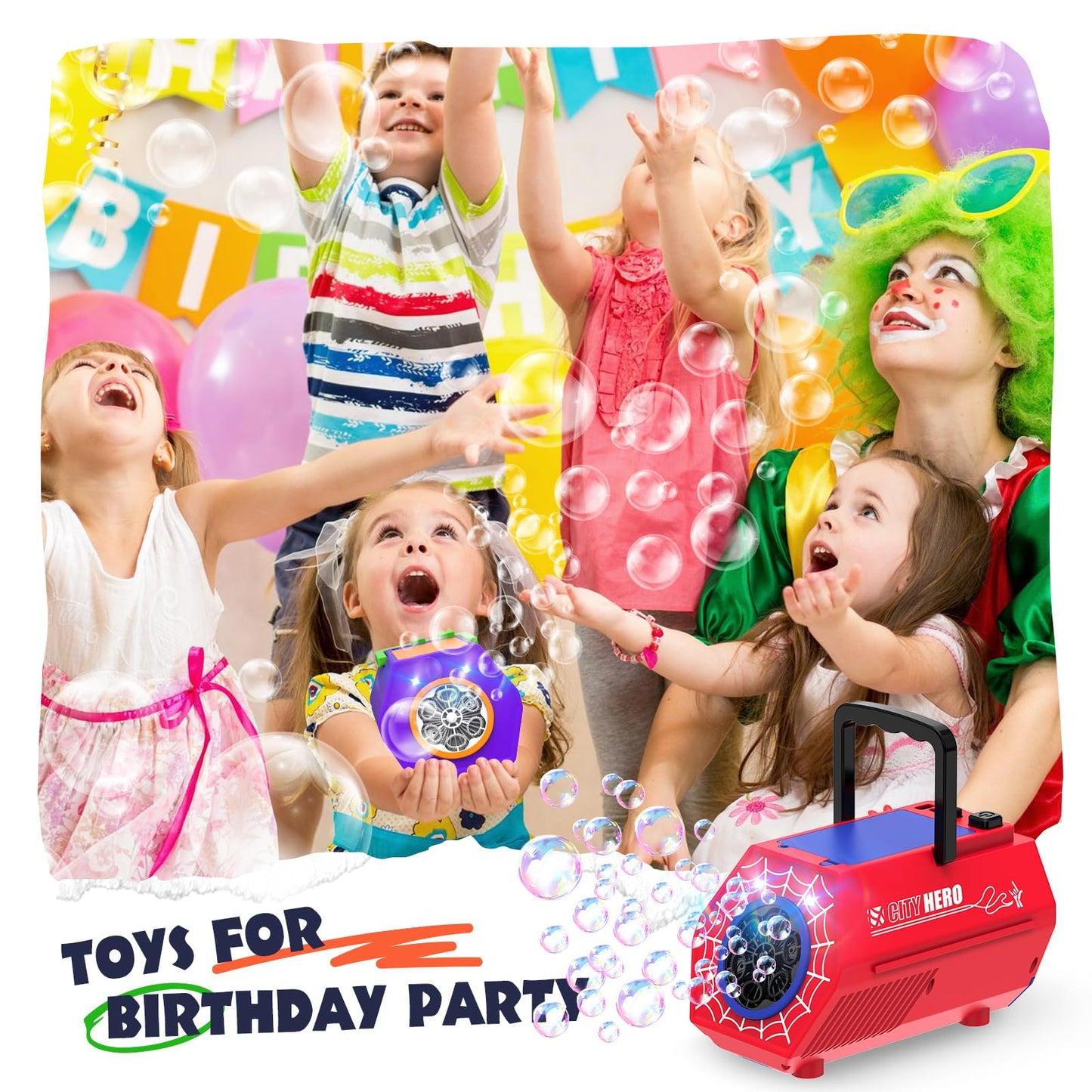 Bubble Machine for Kids - Automatic Bubble Blower 2 Modes, 30000+ Bubbles/Min, 2 in 1 Bubble Gun Toy, Rechargeable Battery - Parties Birthday Gifts for Kids Ages 3 and Up, Red