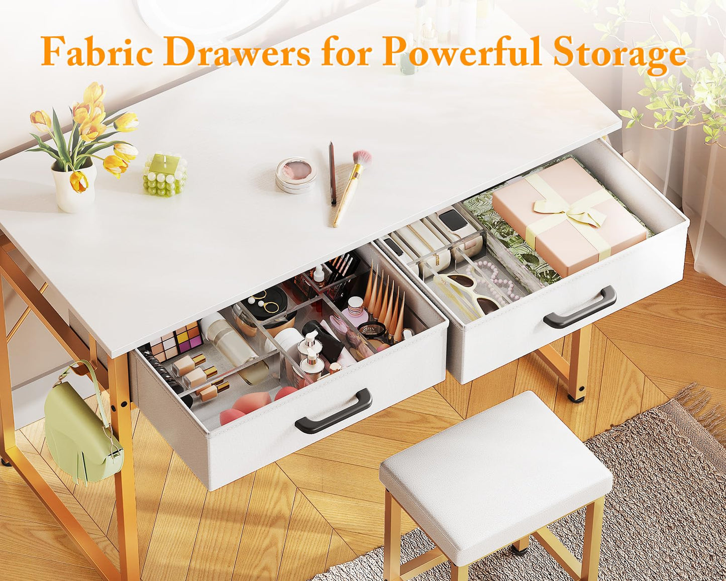 40-Inch Vanity Desk with Stool and Drawers