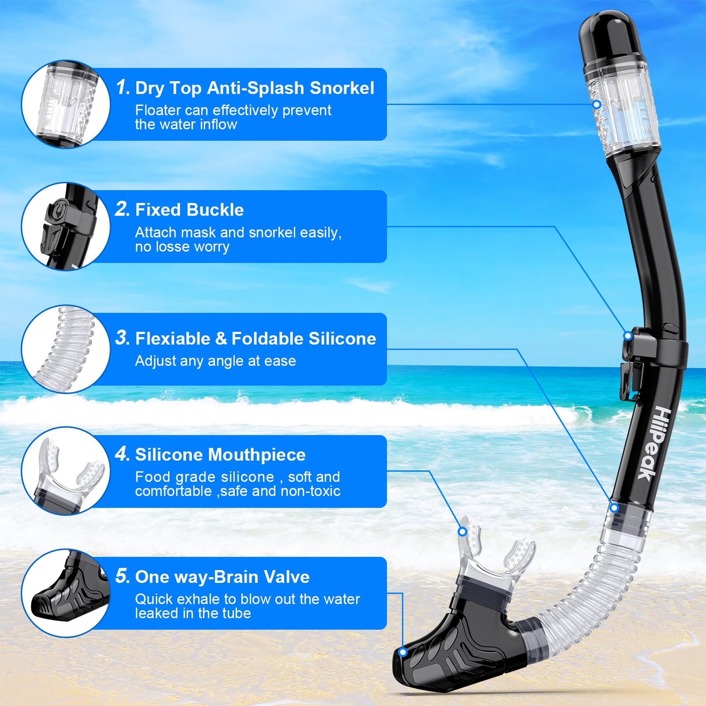 HiiPeak Dry Snorkel Set with Panoramic Mask