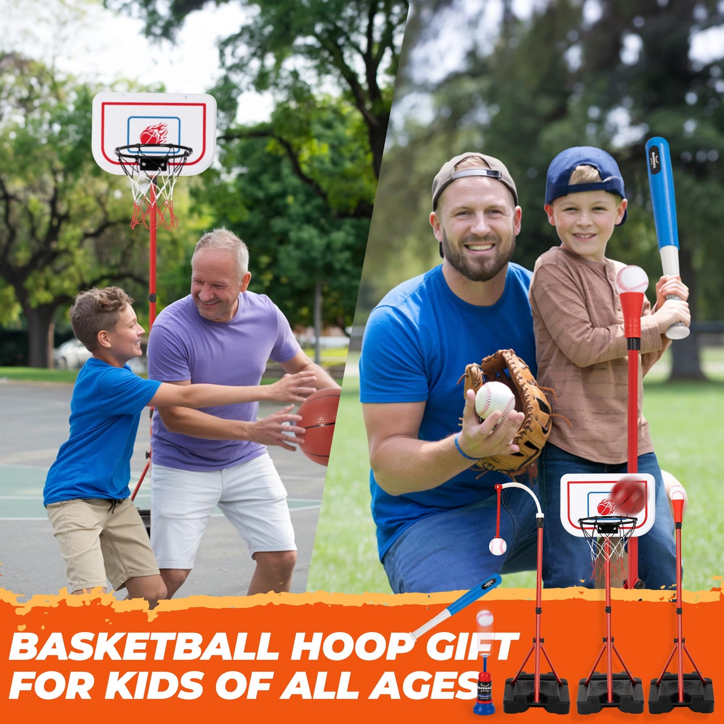 5-in-1 Kids Basketball Hoop and T-Ball Set