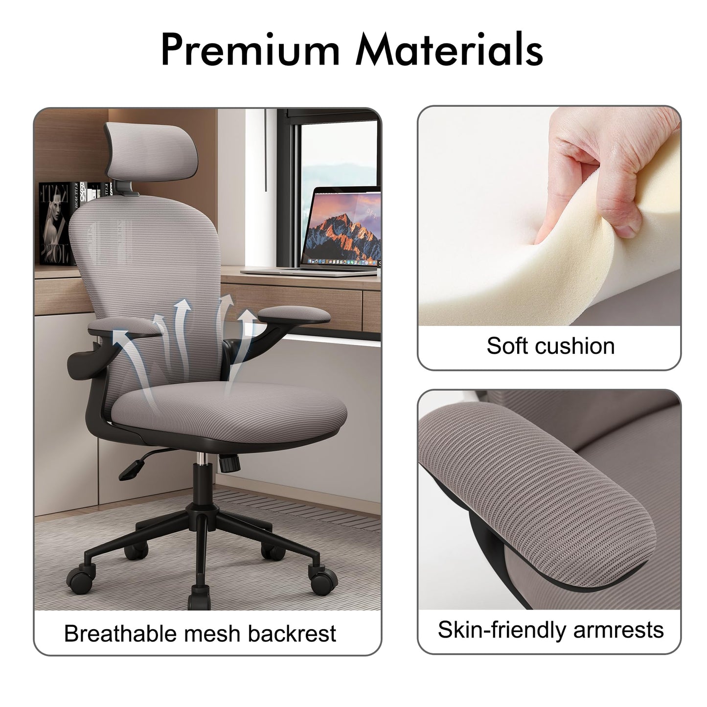 Apusen Ergonomic Office Chairs with Adjustable Lumbar Support,Mesh Desk Chair with Adjustable Arms and Wheels,Computer Desk Chair for Home Office Essentials(Headrests,Black)