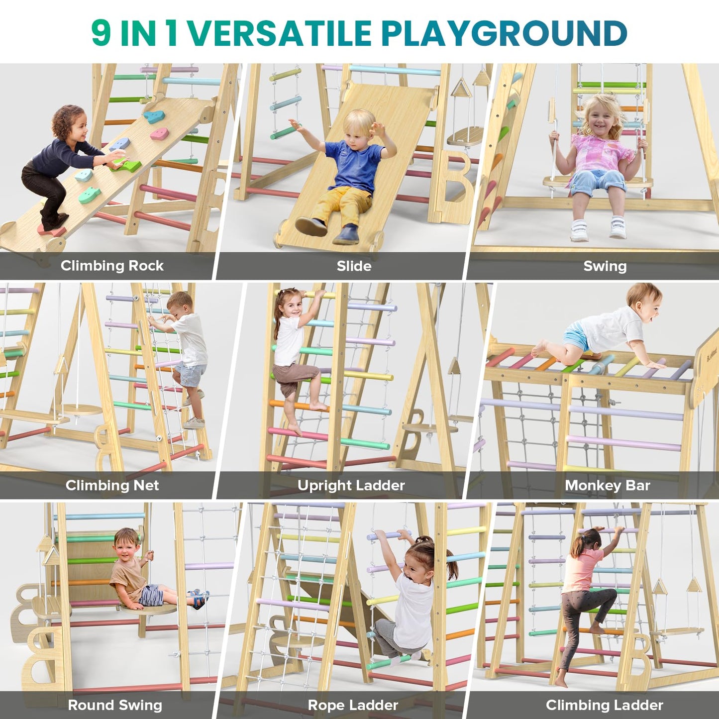 9-in-1 Indoor Playground Climber with Slide & Swing
