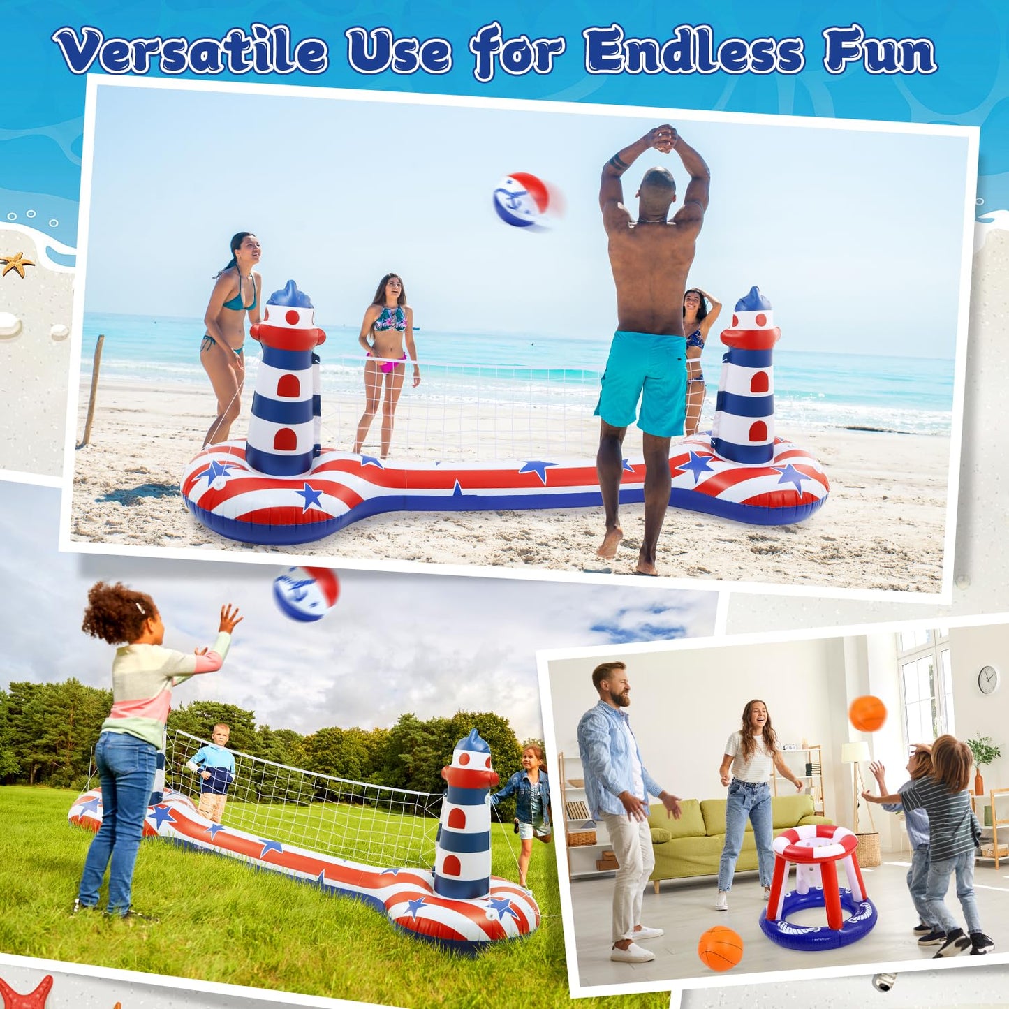 Inflatable Pool Float Set with Volleyball & Basketball