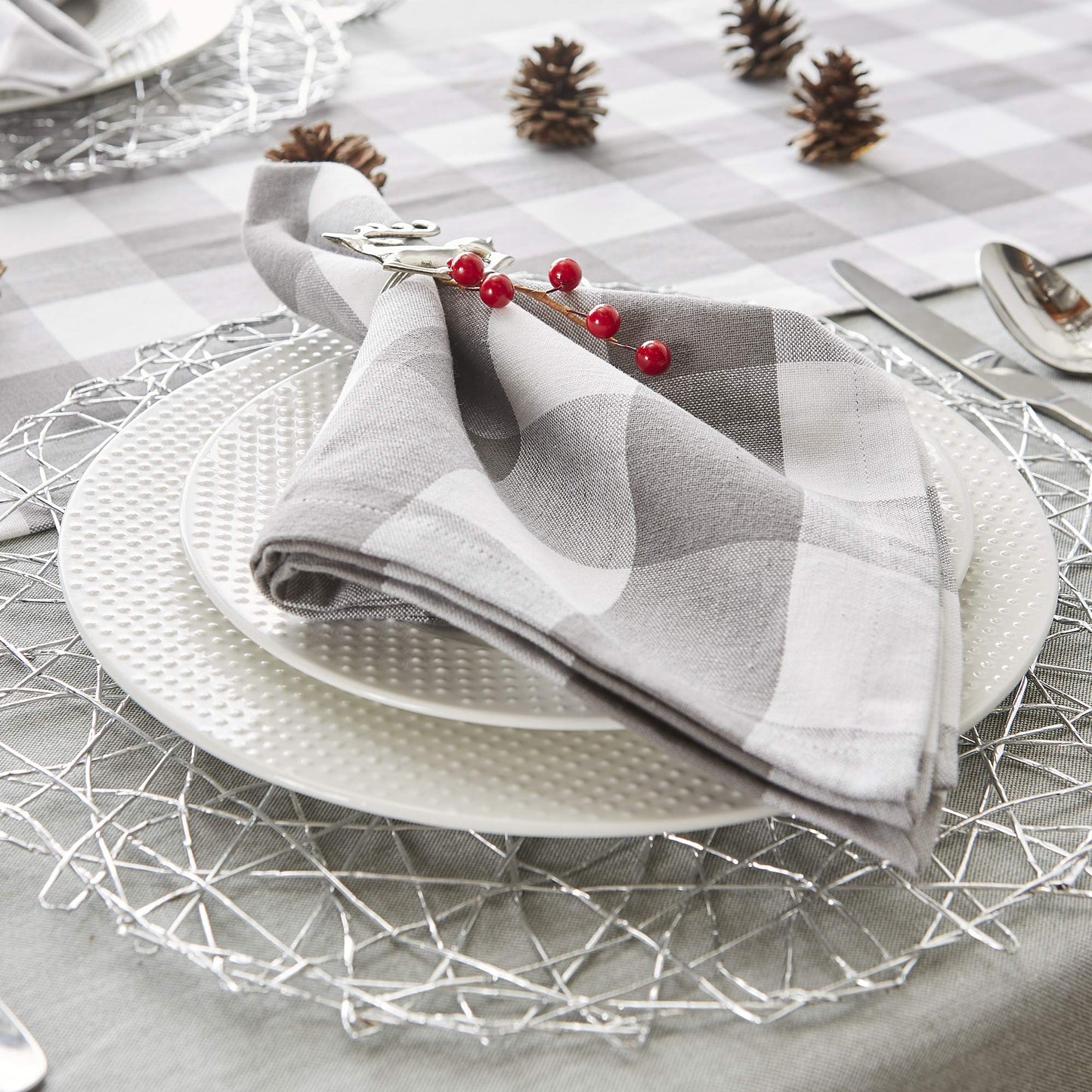 DII Gray & White Buffalo Check Napkin Set