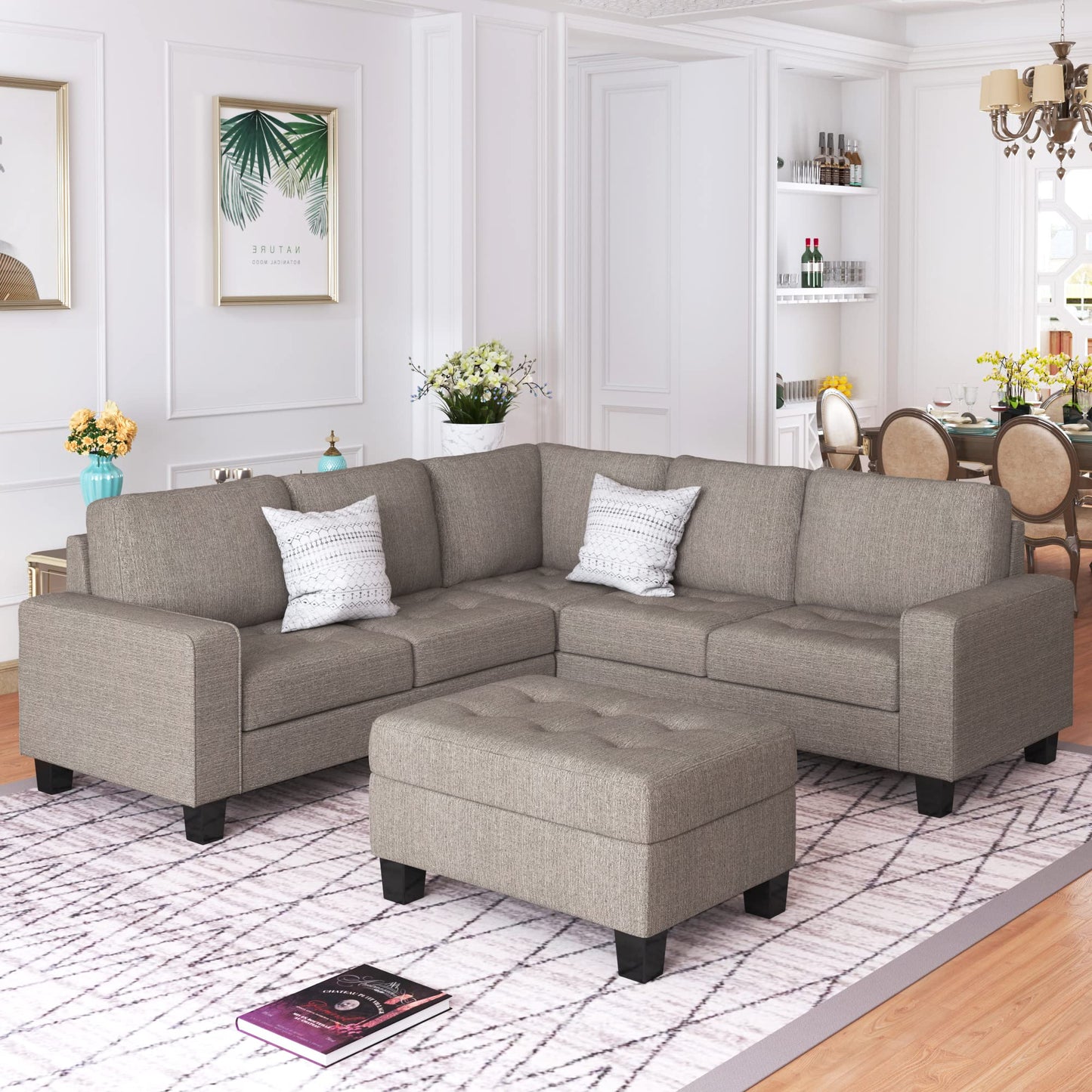 Merax L-Shape Sectional Sofa with Storage Ottoman