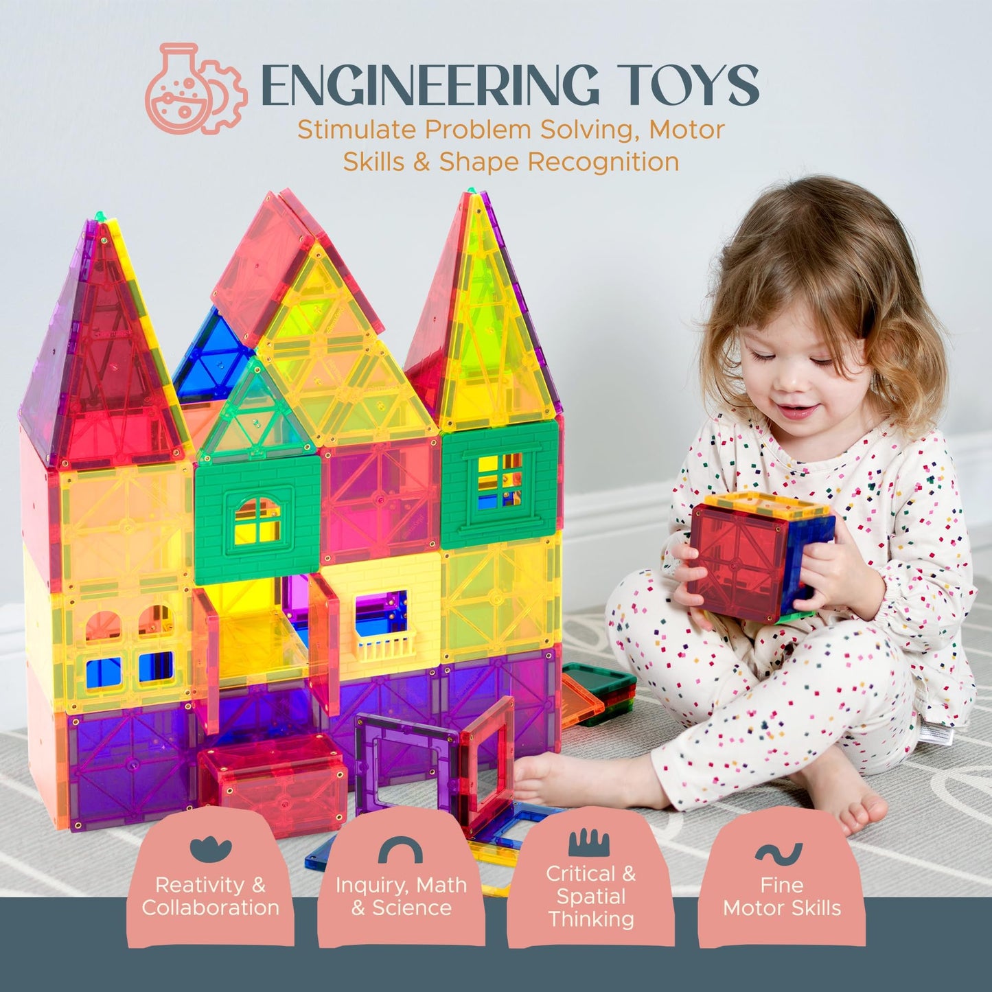 Playmags 100-Piece Magnetic Building Blocks Set