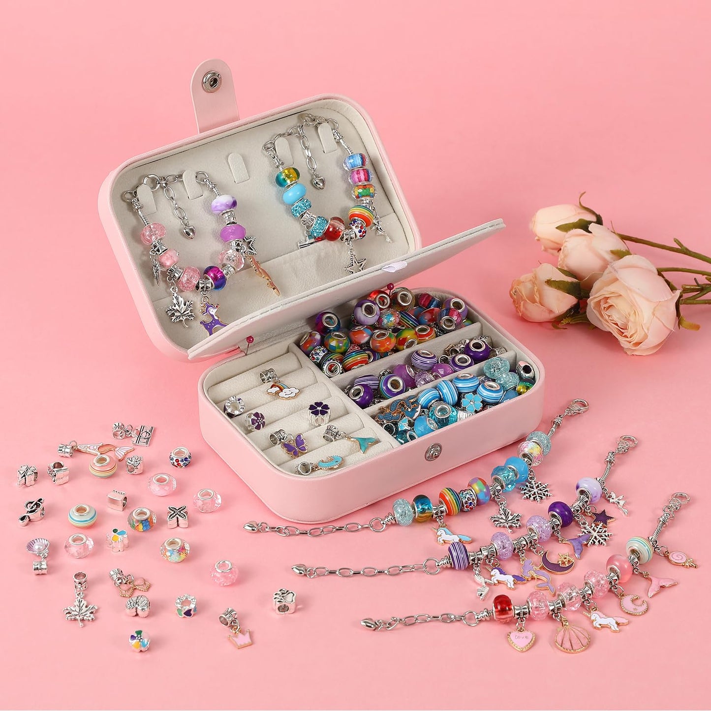 Niatsume Charm Bracelet Making Kit Jewelry Making Kit for Girls 8-12 Beads for Bracelets Friendship Bracelet Kit Gifts for 4 5 6 7 8 9 10 11 12 Year Old Girl(T5)