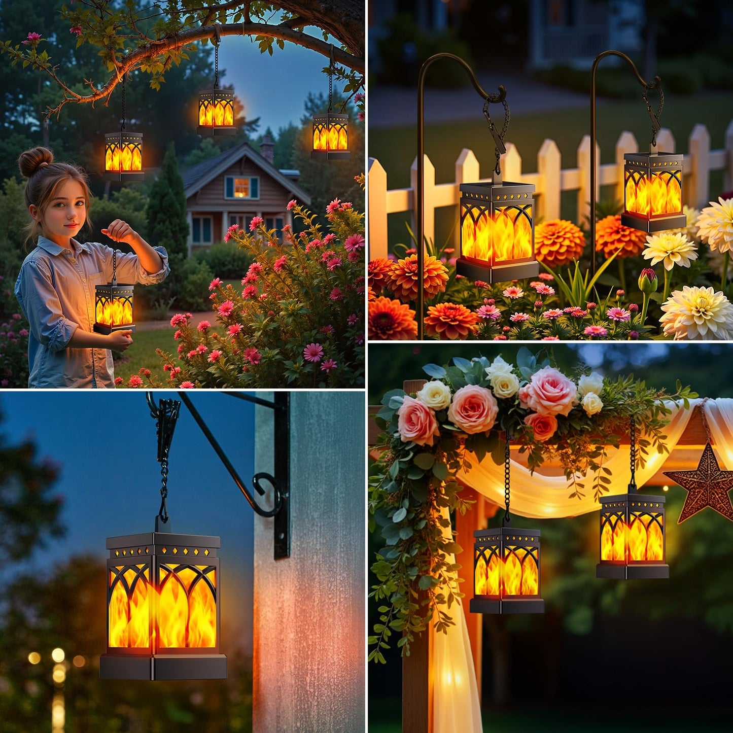 4 Pack KOOPER Solar Lanterns with Flickering Flame