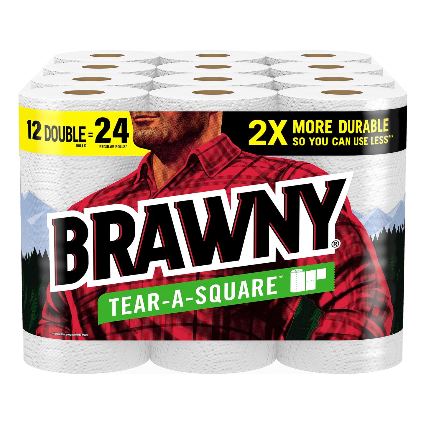 Brawny Tear-A-Square Paper Towels, 12 Double Rolls = 24 Regular Rolls