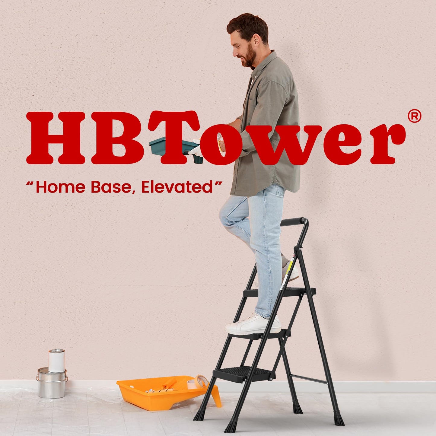 HBTower Folding Step Ladder with Handrail