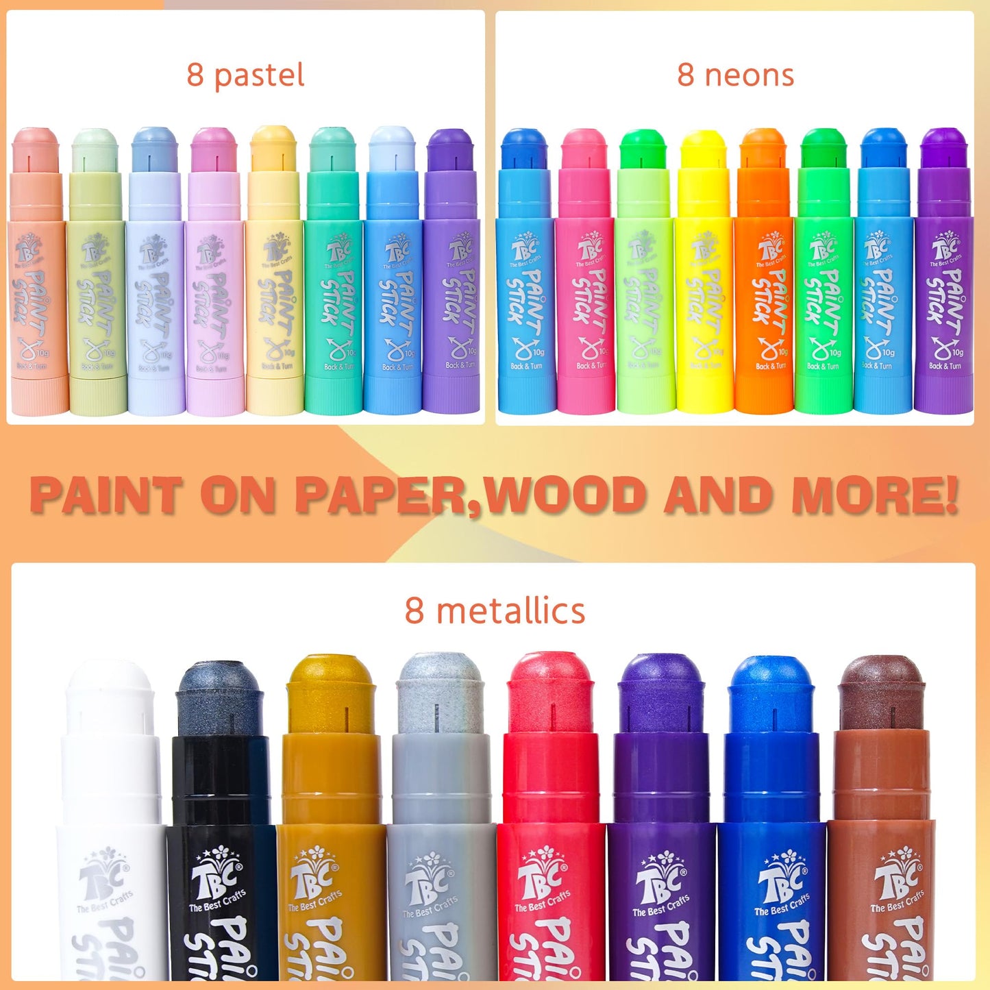 Washable Tempera Paint Sticks, 24 Colors Set