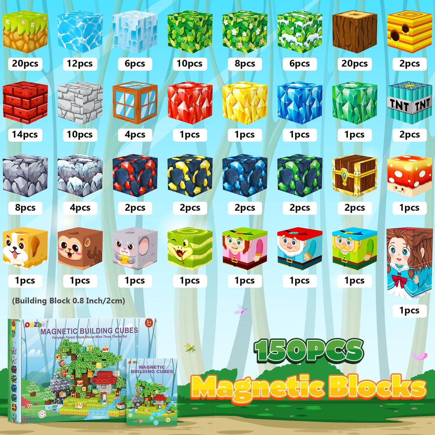 ORZbb Magnetic Blocks, Magnet Cubes Building Blocks Toddler Travel Toys for 3-5 5-7 8-13 Year Old Boys Girls, Montessori Sensory Kids Toys & Games, Kids Birthday Decorations Party Favors Gifts