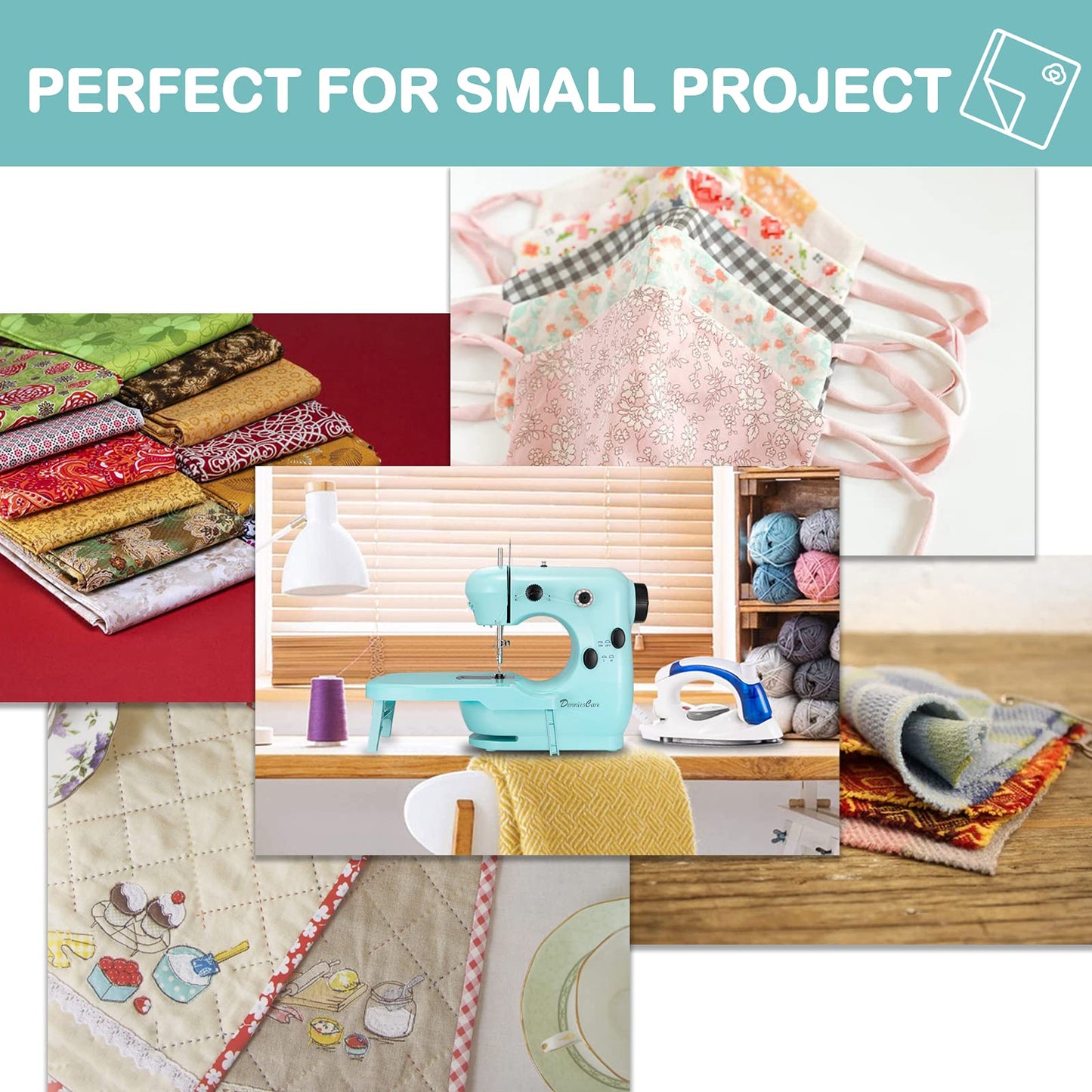DenniesCare Mini Sewing Machine Handheld Sewing Machine for Beginners Sowing Machine with Extension Table Light Sewing Kit Sewing Products Cyan Sky