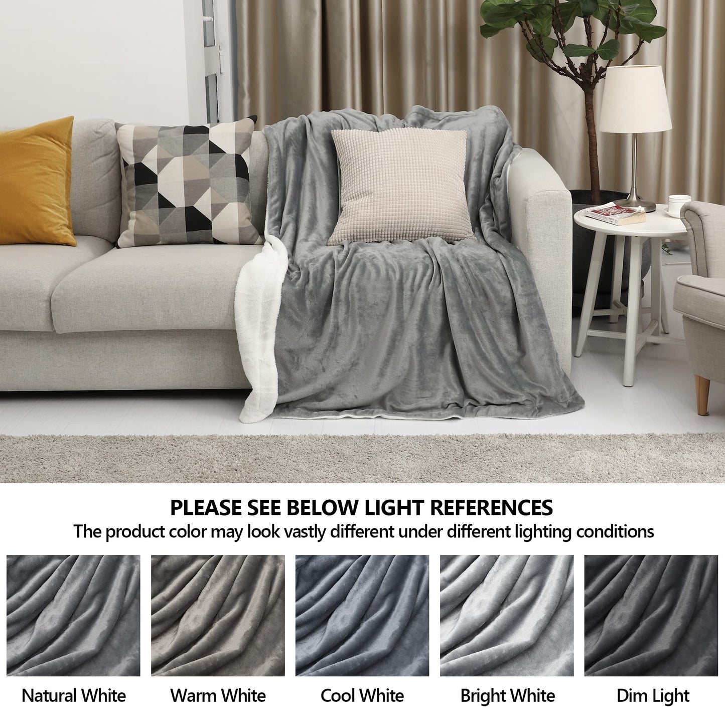 TILLYOU Reversible Plush Sherpa Fleece Kids Blanket for Boys Girls, 50"x60" - Fuzzy Fluffy Warm Throw Blanket for Couch Bed Sofa, Gray