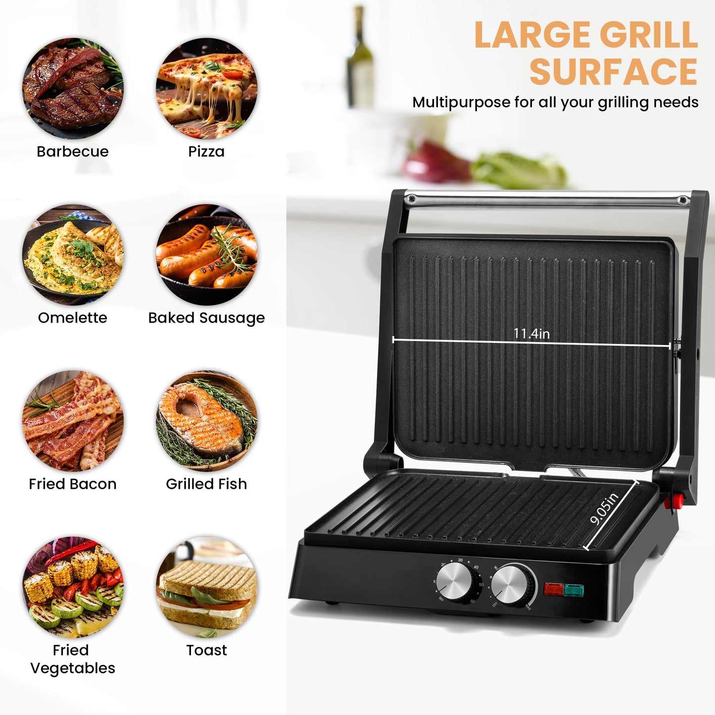 1400W Non-Stick Panini Grill Press