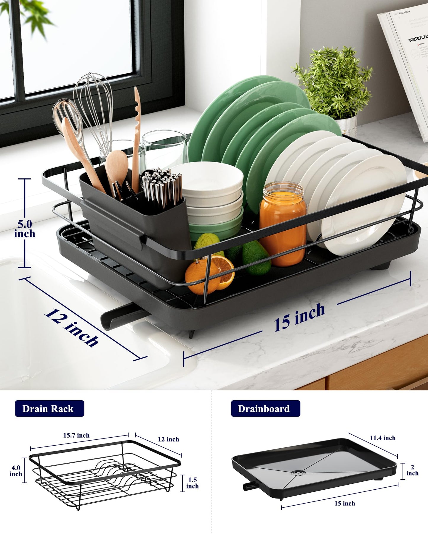 Kitsure Dish Drying Rack with Cutlery Holder
