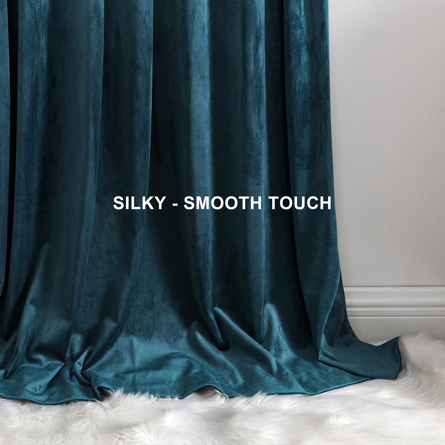 Benedeco Deep Teal Velvet Curtains for Bedroom Window, Super Soft Luxury Drapes, Room Darkening Thermal Insulated Rod Pocket Curtain for Living Room, W52 by L120 inches, 2 Panels