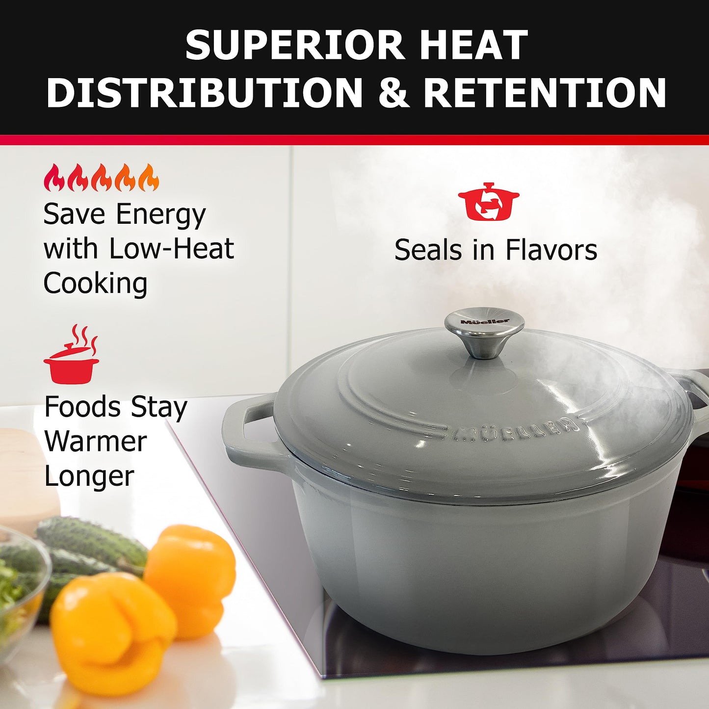 Mueller 6 Quart Enameled Cast Iron Dutch Oven
