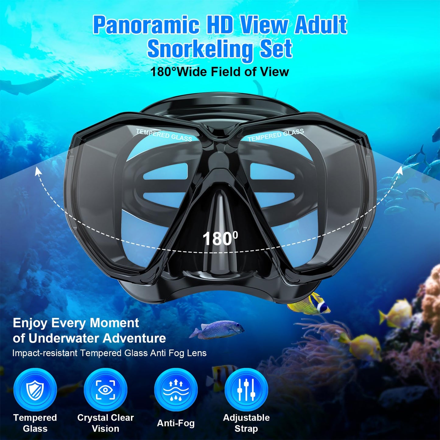 HiiPeak Dry Snorkel Set with Panoramic Mask