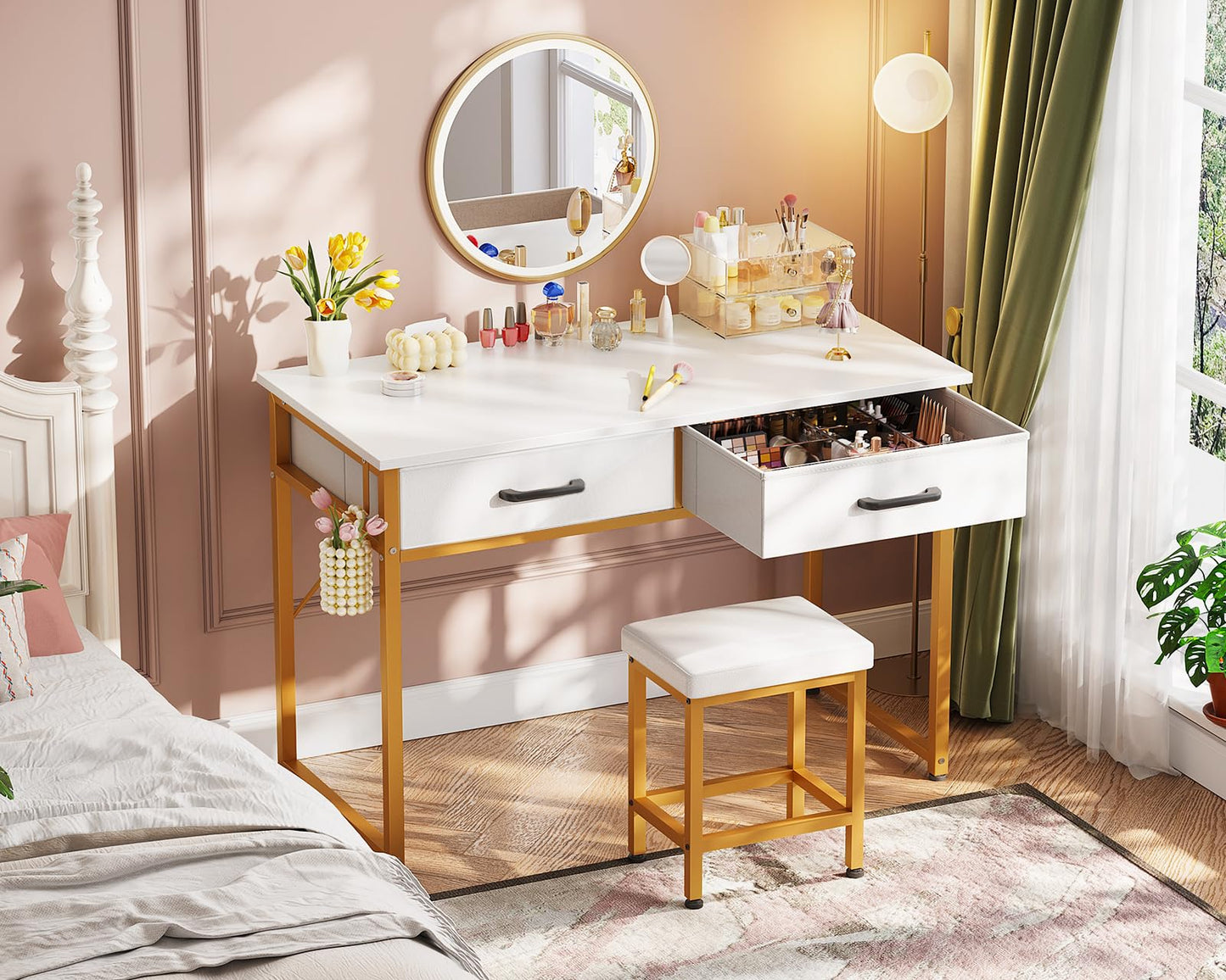 40-Inch Vanity Desk with Stool and Drawers