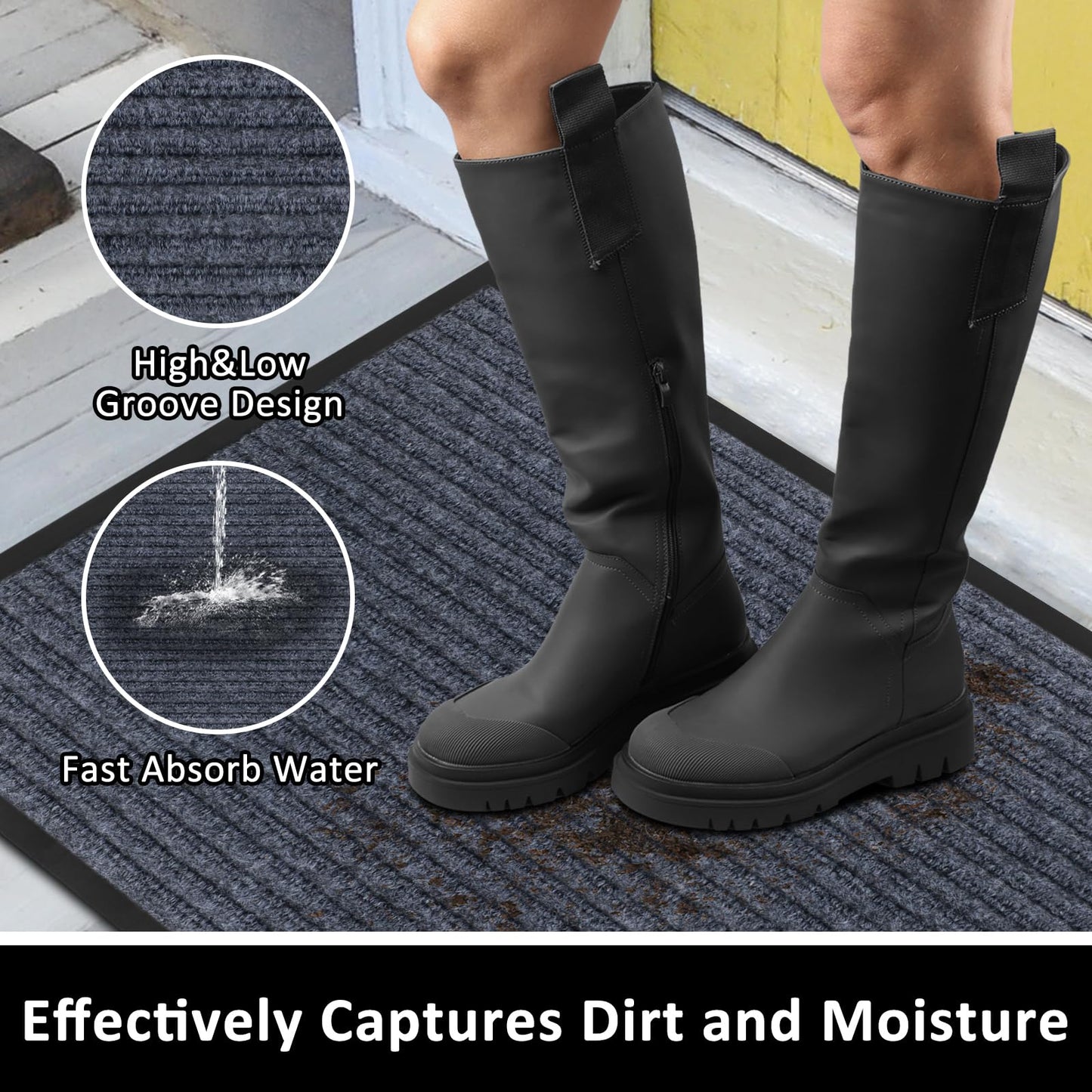 Non-Slip Grey Front Doormat for Indoor/Outdoor