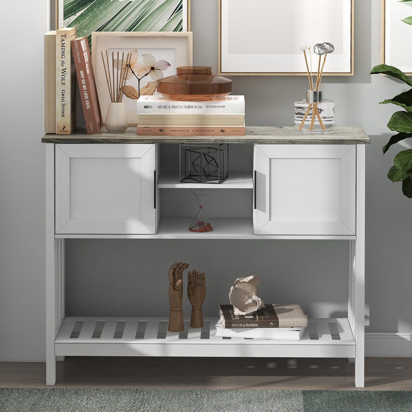 Entryway Console Table with Storage Shelves