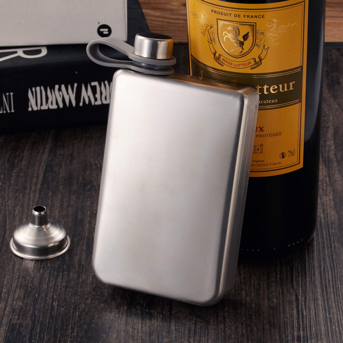 Hillside-Kit Hip Flask for Liquor 8 Oz Stainless Steel Leak proof with Funnel Flask set men flask women flask set (Silver Square)