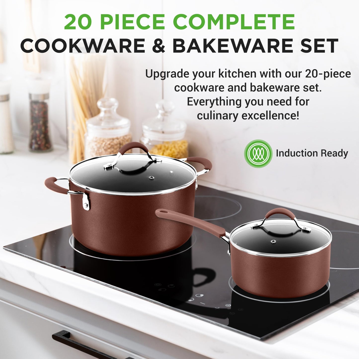 NutriChef 20-Piece Non-Stick Cookware Set